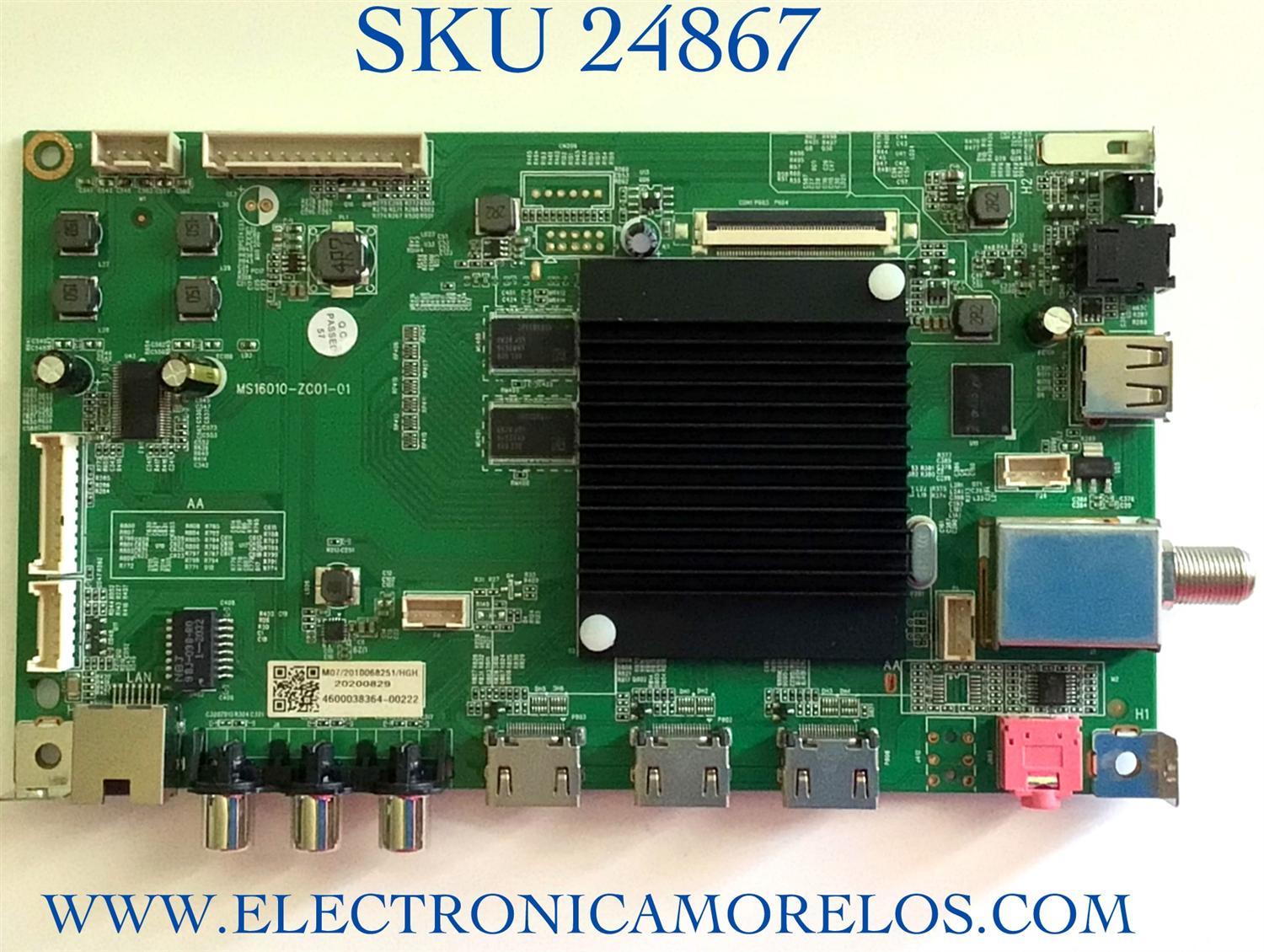 MAIN PARA TV JVC·ROKU TV 4K SMART TV / NUMERO DE PARTE MS16010-ZC01-01 / 2E01413C0 / 515C16010M07 / 202000829 / 2010068251 / PANEL JR645R3HA7L / MODELO LT-65MAW705 / ((NOTA IMPORTANTE:CHECAR QUE EL PANEL Y MODELO QUE CORRESPONDA CON SU TELEVISION))
