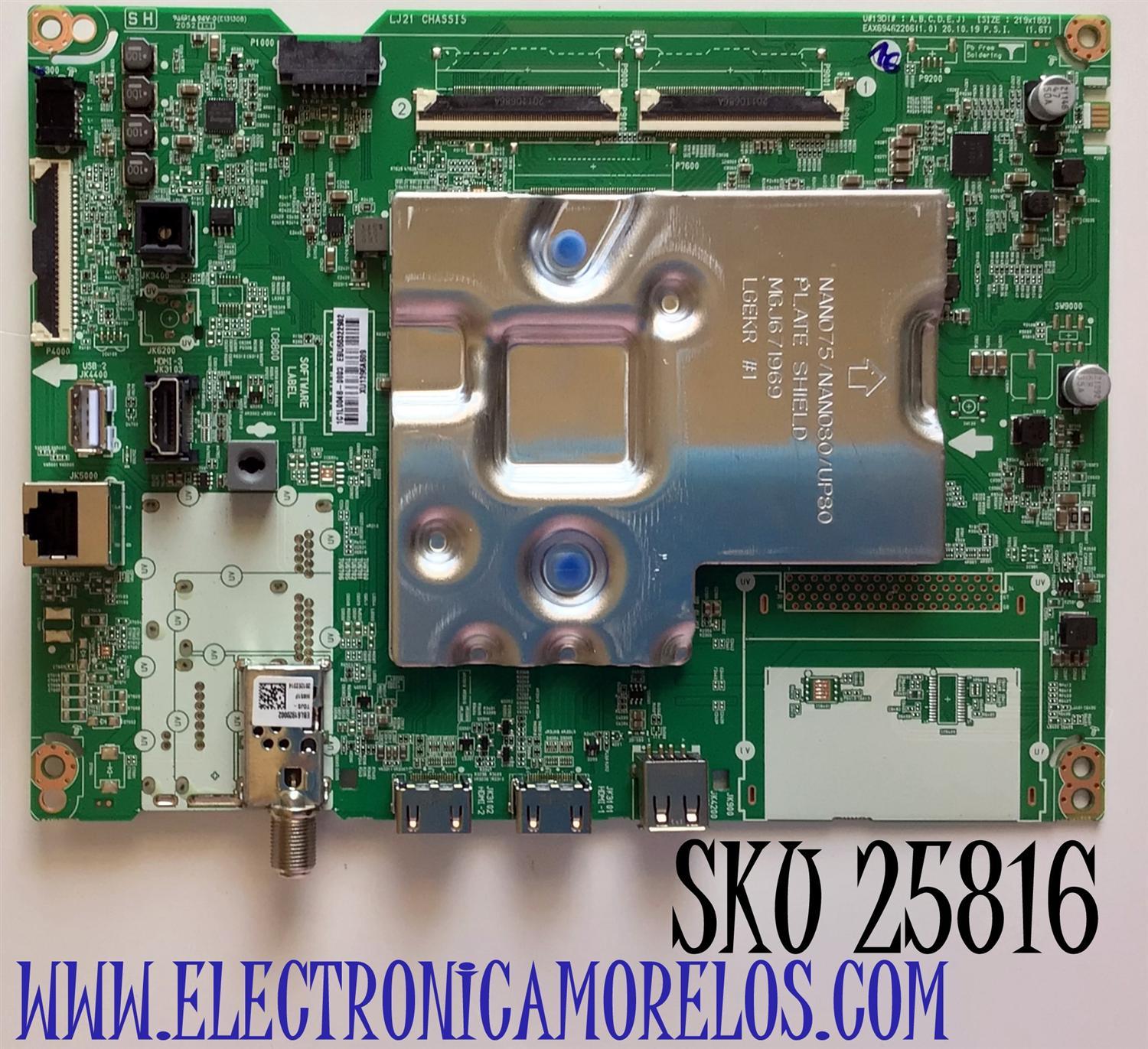 MAIN PARA TV LG NUMERO DE PARTE EBU66322902 / EAX69462206 1C1L0048-0003 / XU1396A509 / PANEL NC500TQG-VHKH1 / MODELO 50UP8000PUA.BUSSLJM