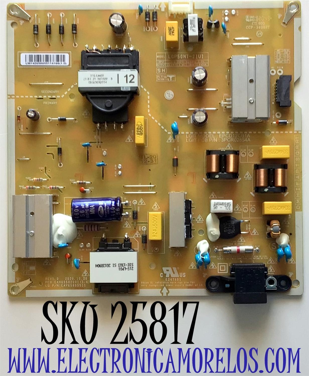 FUENTE PARA TV LG NUMERO DE PARTE EAY65895511 / EAX69502001 / PANEL NC500TQG-VHKH1 / MODELO 50UP8000PUA.BUSSLJM