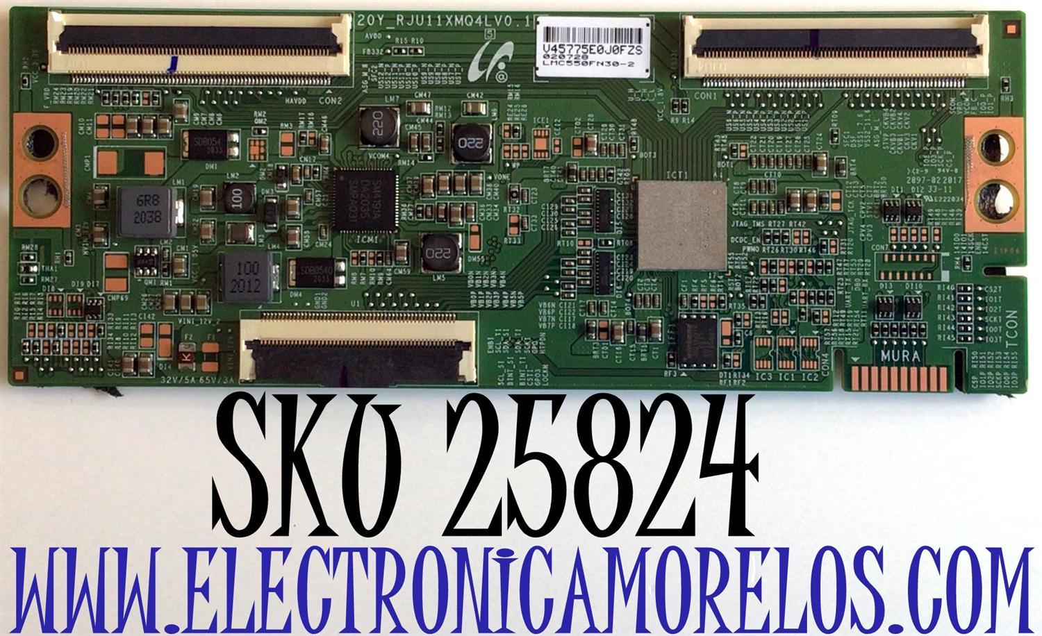T-CON PARA TV ONN·ROKU TV 4K SMART TV (55) / NUMERO DE PARTE LJ94-45775E / 20Y_RJU11XMQ4LV0.0 / LMC550FN30-2 / PANEL LSC550FN30-2 / MODELO 100012586