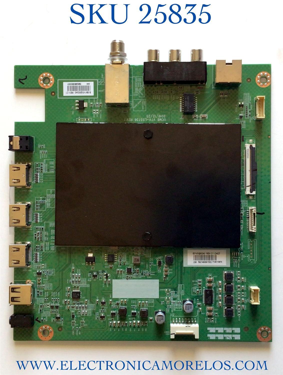 MAIN PARA TV TOSHIBA NUMERO DE PARTE 691V0Q002A0 / VTV-L55736 REV:1 / 631V0Q002A0 / PANEL K500WDCRA-UI350A5 / DISPLAY CV500U2-T01 / MODELO 50LF621U21