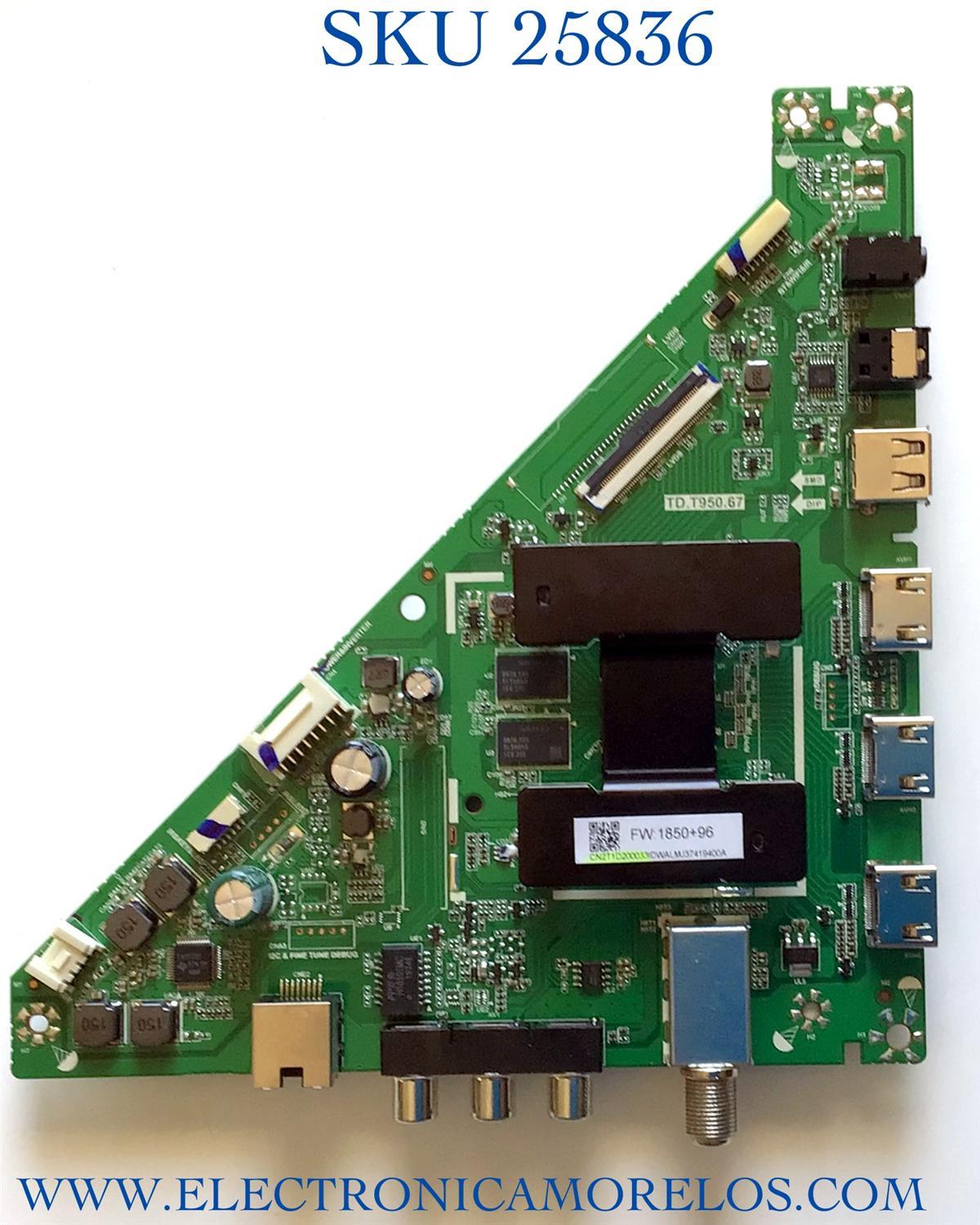 MAIN PARA TV TOSHIBA NUMERO DE PARTE CN2T1D200033ID / TD.T950.67 / H19082813-0A00378 / PANEL K430WDRB / MODELO 43LF421U19