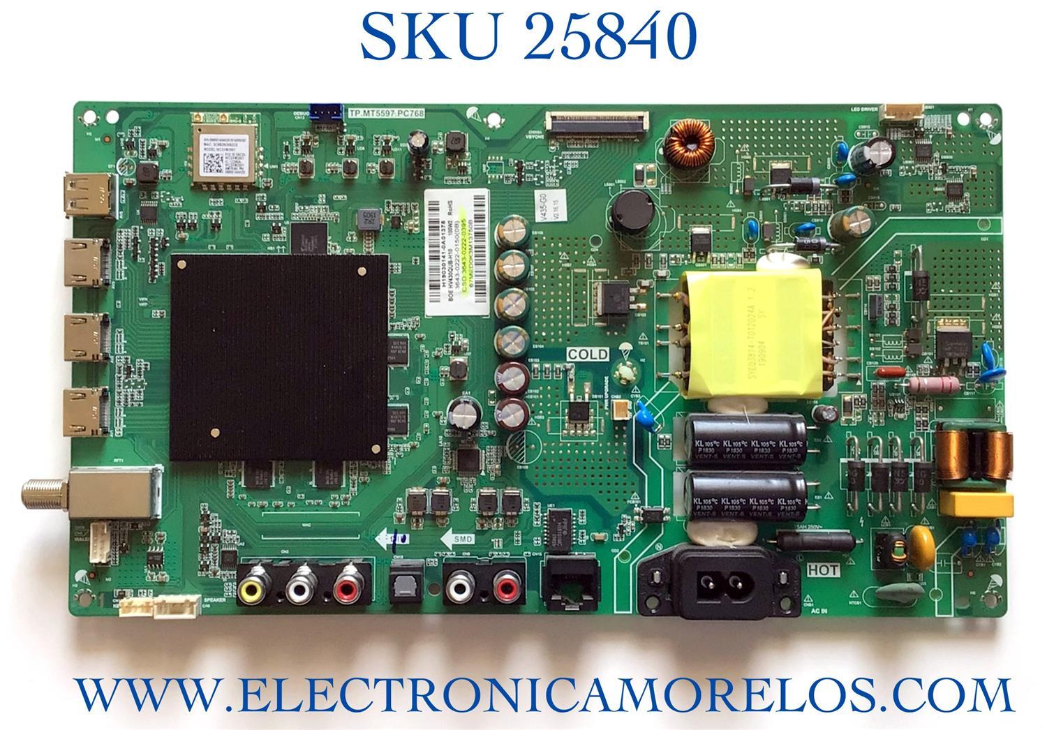 MAIN FUENTE PARA TV VIZIO NUMERO DE PARTE 3643-0222-0395 / 3643-0222-0150 / TP.MT5597.PC768 / H19030141-0A01375 / 3643-0222-0150 / 67MED0K3M13750B / DISPLAY HV430QUB-H10 / MODELO V435-G0 LAUFQEKV "
