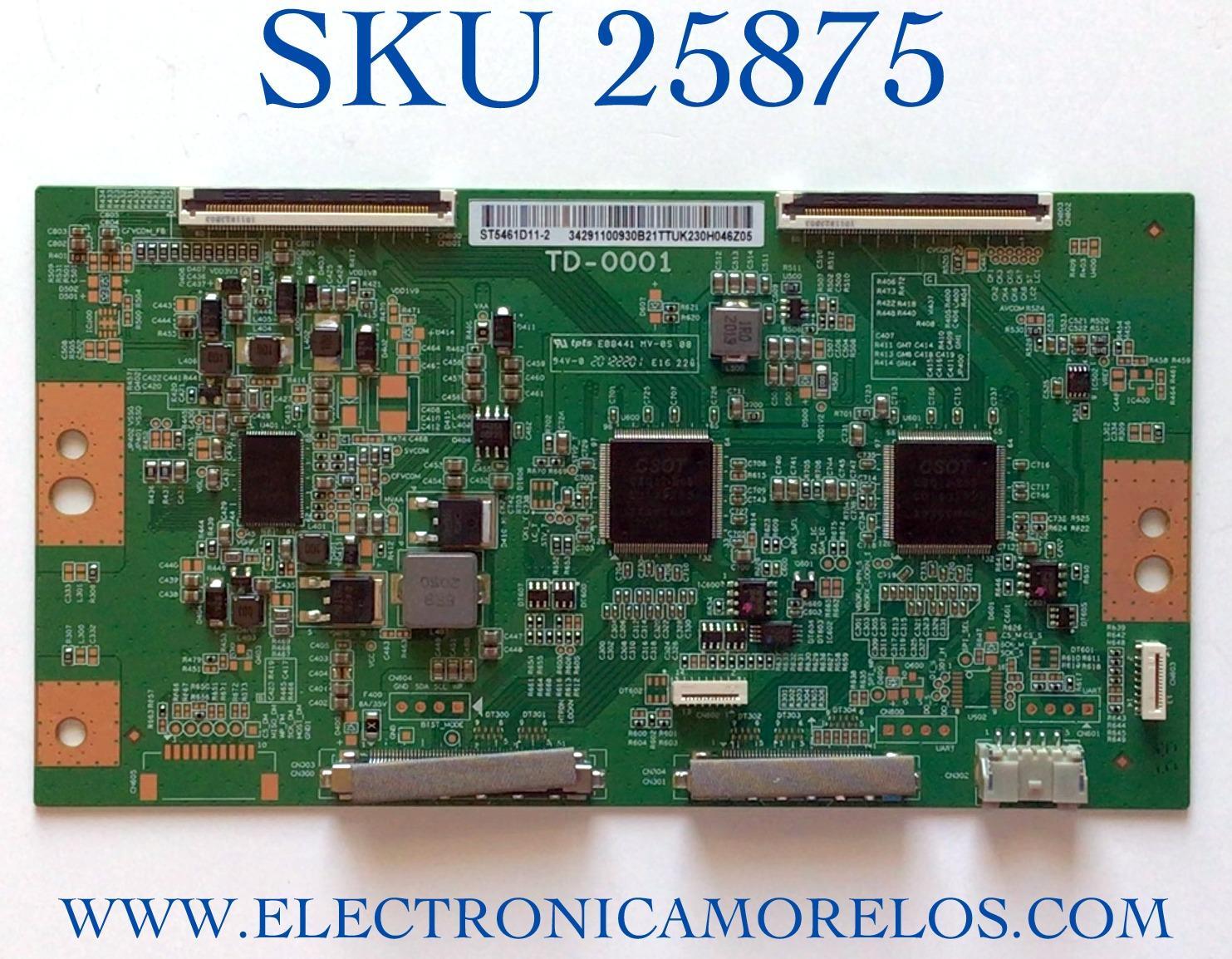 T-CON PARA TV SONY NUMERO DE PARTE ST5461D11-2 / TD-0001 / 34291100930B21T / PANEL YDBM055DCS11 / MODELO XR-55X90J / KD-55X85J / KD-55X85K