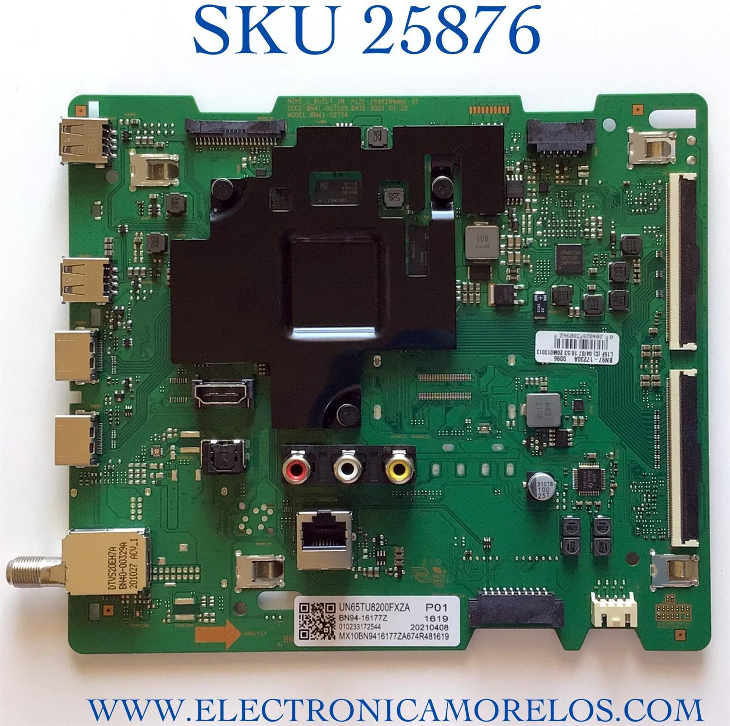 MAIN PARA TV SAMSUNG 4K·UHD·HDR SMART TV / NUMERO DE PARTE BN94-16177Z / BN41-02756D / BN97-17230A / PANEL CY-BT065HGLVDH / DISPLAY BN96-53589A / BN9653589A / MODELO UN65TU7000 / UN65TU8000FXZA FJ12