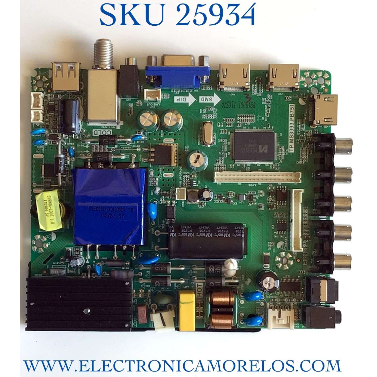 MAIN FUENTE PARA TV ELEMENT NUMERO DE PARTE E17054-1-SY / TP.MS3393.PB751 / K17031037-0A08359 / PANEL T400-V35-DLED / DISPLAY V400HJ6-PE1 / MODELO ELFW4017