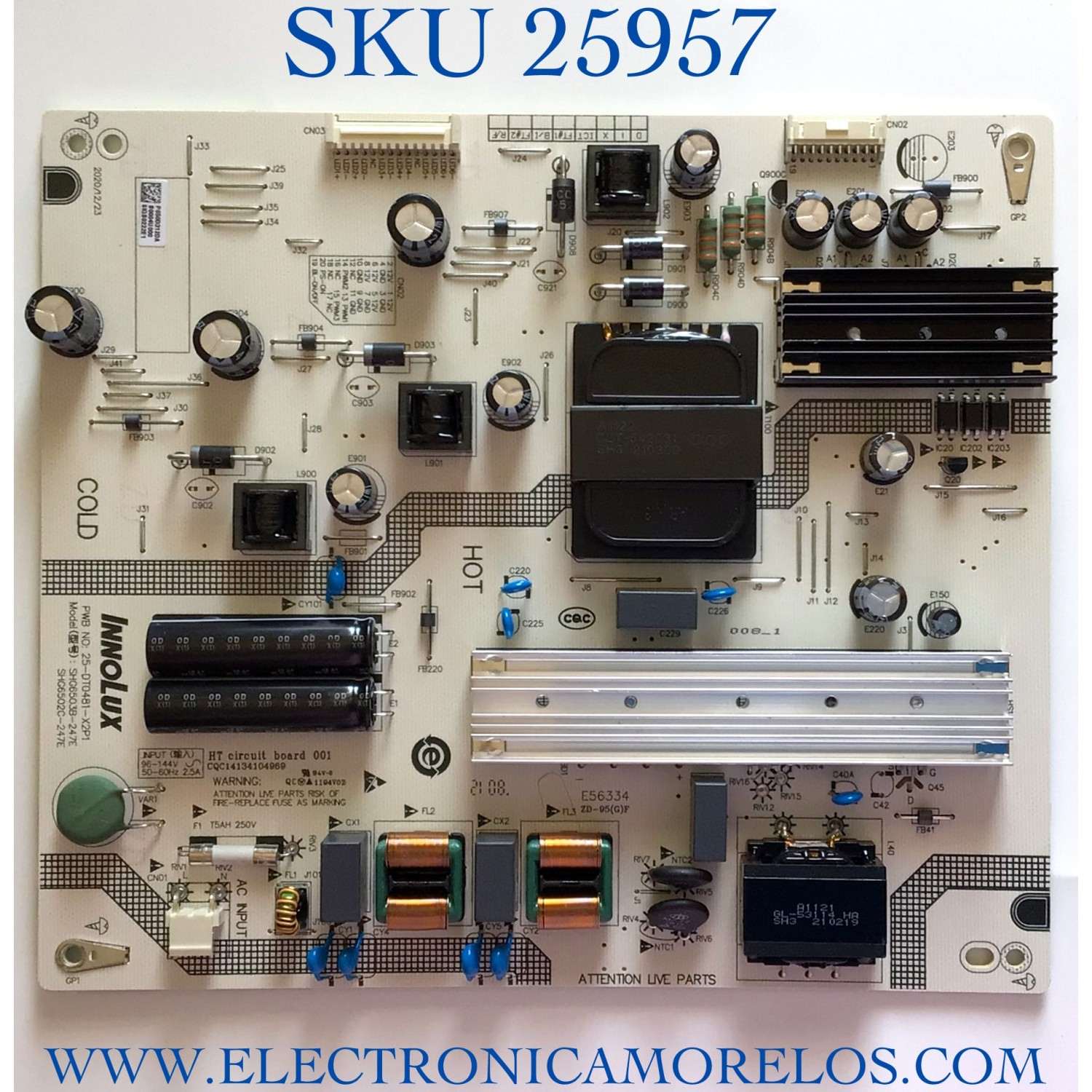 FUENTE DE PODER PARA TV VIZIO 4K QUANTUM UHD SMART TV / NUMERO DE PARTE P650D312DA / 25-DT0481-X2P1 / SHG6503B-247E / E56334 / CQC14134104969 / PANEL V650DJB-E03 REV.C1 / MODELO M65Q6-J09 / M65Q6-J09 LINIF8