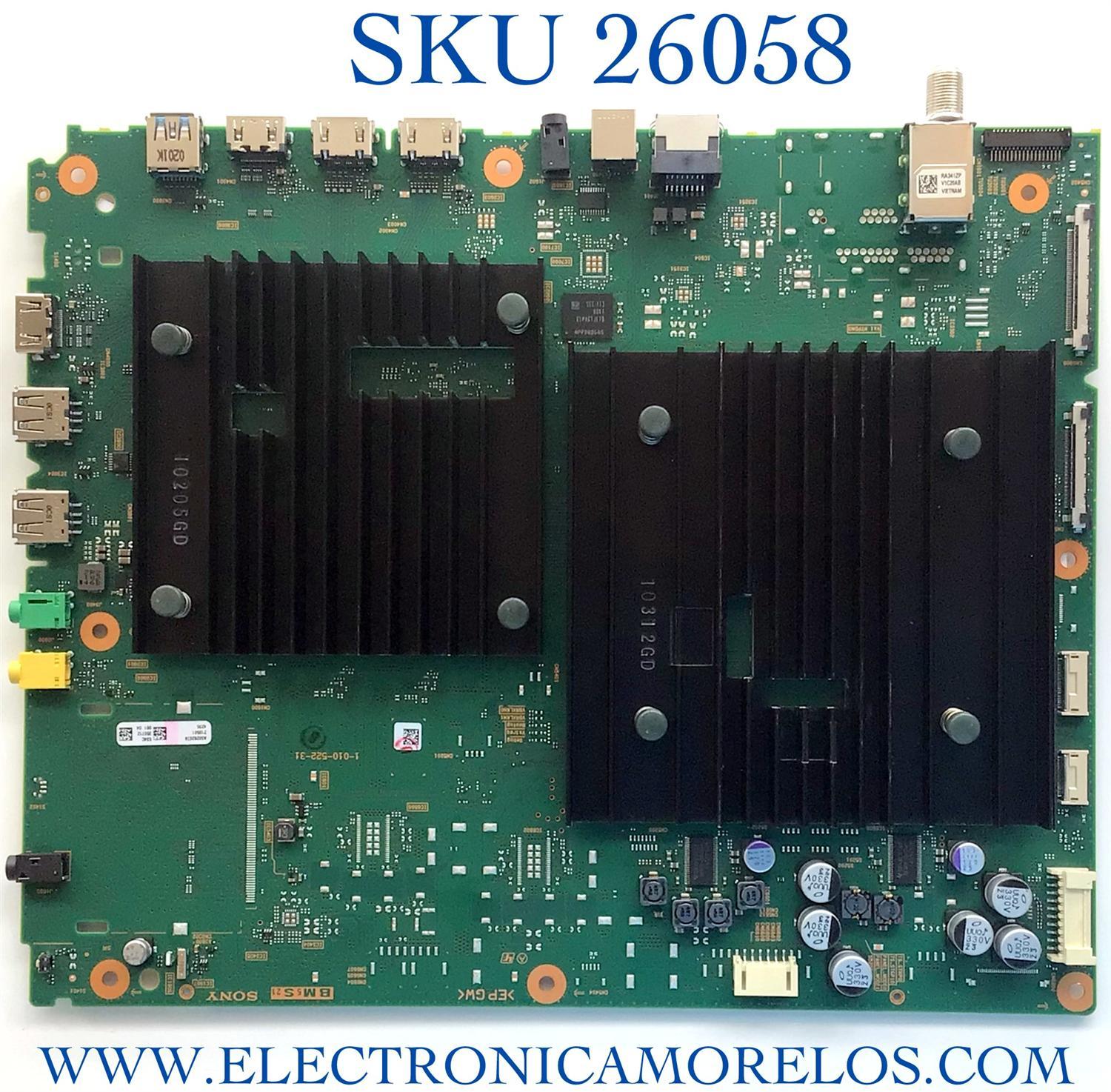 MAIN ORIGINAL PARA TV SONY / NUMERO DE PARTE A5026207A 534 / 1-010-522-31 / A-5026-207-A 534 / 101052231 / PANEL YDBO055UNG01 / MODELO XR-55A80J / XR55A80J