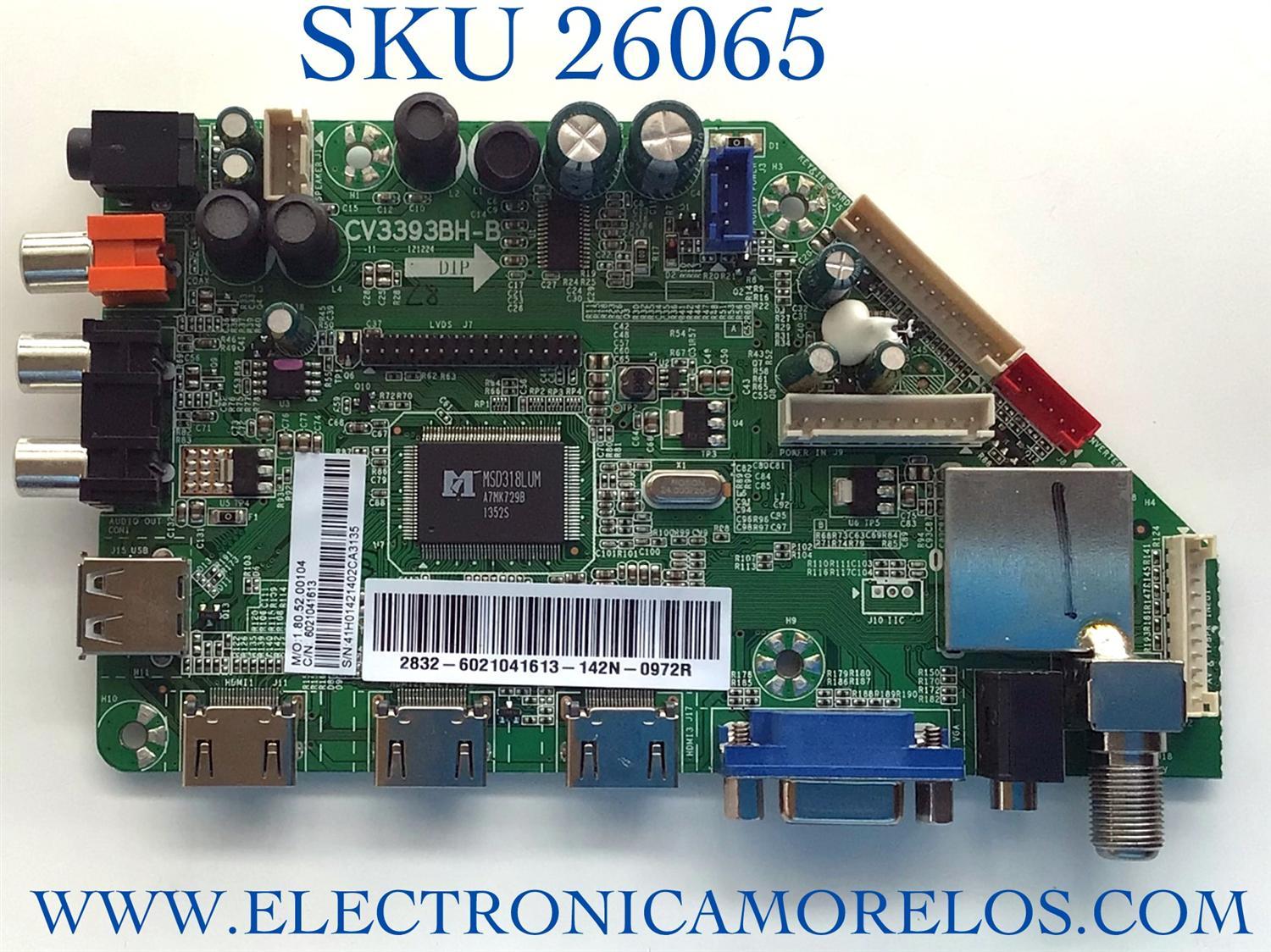 MAIN PARA TV WESTINGHOUSE NUMERO DE PARTE 6021041613 / CV3393BH-B 1.80.52.00104 / MODELO DWM42F2G1