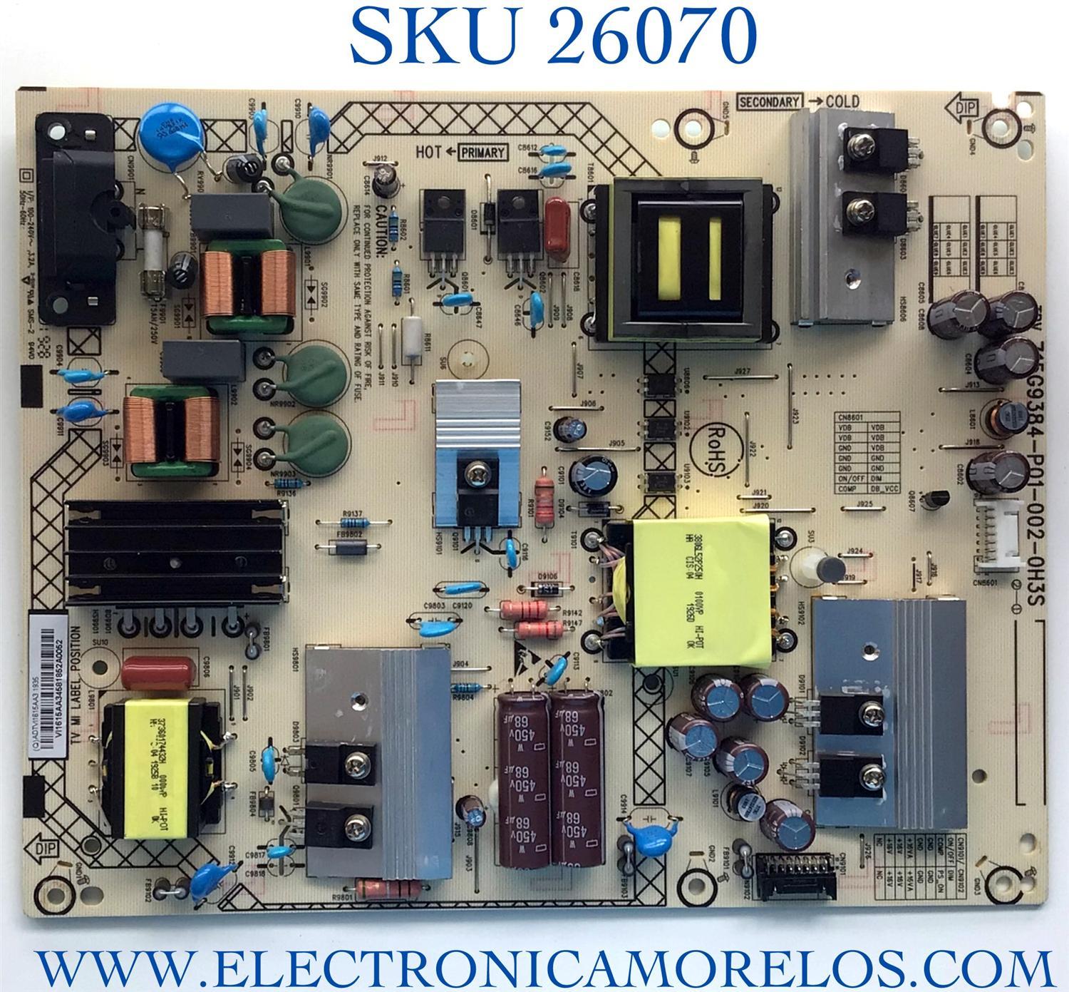 FUENTE PARA TV NEC NUMERO DE PARTE ADTVI1615AA3 / 715G9384-P01-002-0H3S / (Q) ADTVI1615AA3 / PANEL TPT500U1-QVN03.U REV:S5B0AG / MODELO E507Q