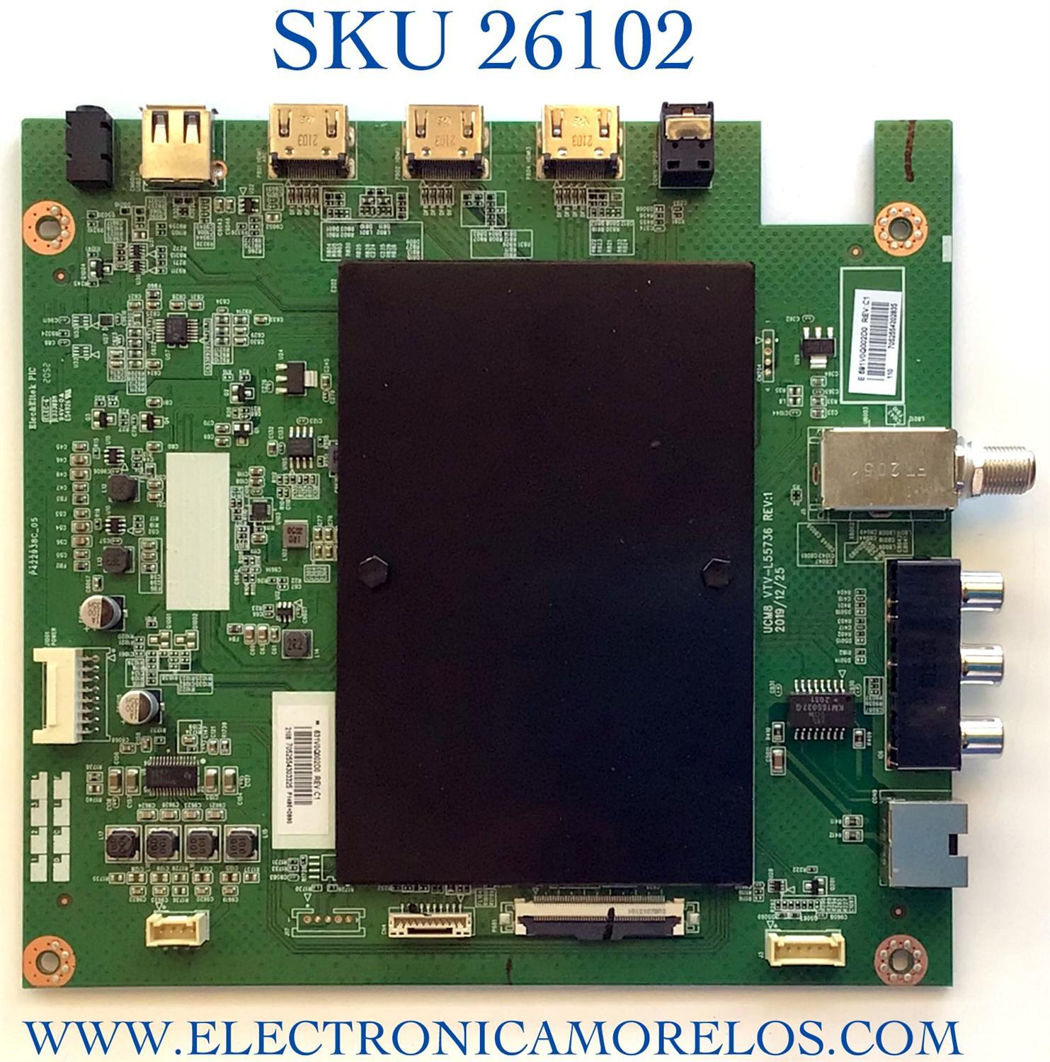 MAIN PARA TV TOSHIBA NUMERO DE PARTE 631V0Q002D0 / VTV-L55736 / 691V0Q002D0 / DISPLAY T500QVN03.7 / PANEL 1T9A0000G00 / MODELO 50LF621U21