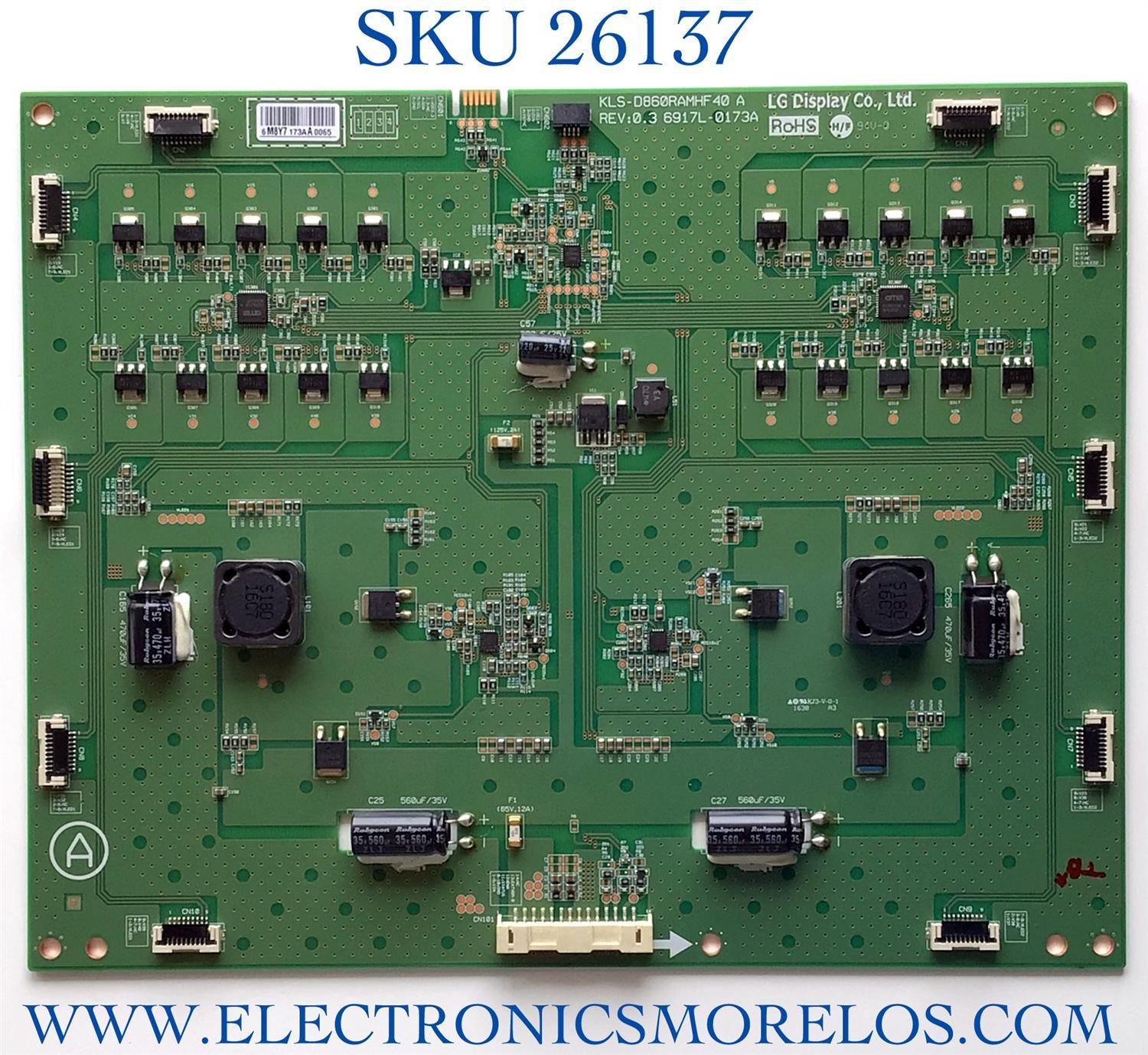 LED DRIVER PARA MONITOR LG NUMERO DE PARTE 6917L-0173A / KLS-D860RAMHF 40 B / PANEL LD860DBN-UJA1 / MODELO 86BH5C-B