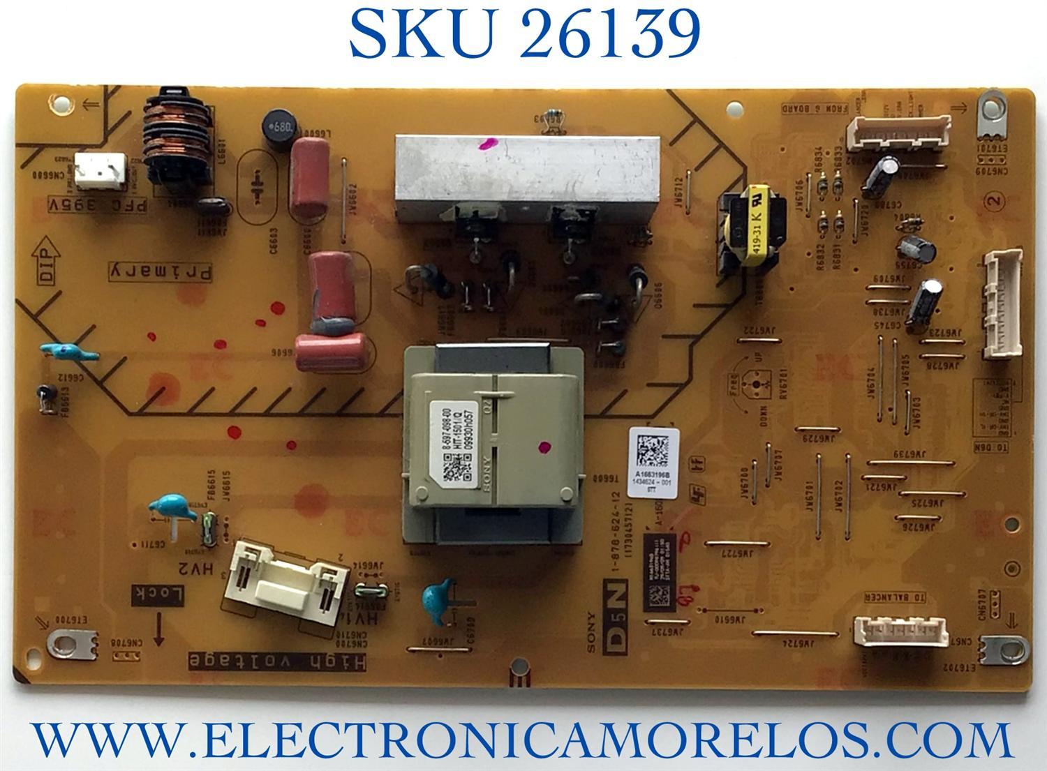 TARJETA D5N PARA TV SONY NUMERO DE PARTE A1663196B / 1-878-624-12 / PANEL LTY520HE12 / MODELOS KDL-52S5100 / KDL52S5100 / KDL-55V5100 / KDL55V5100