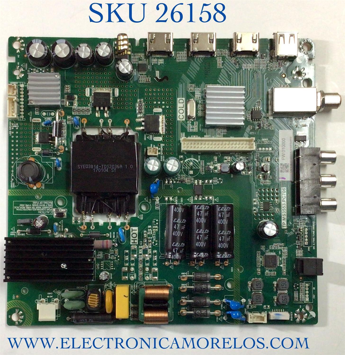 MAIN FUENTE PARA TV TOSHIBA NUMERO DE PARTE H17020285 / TP.MS3553.PC706 / MODELO 43L420U