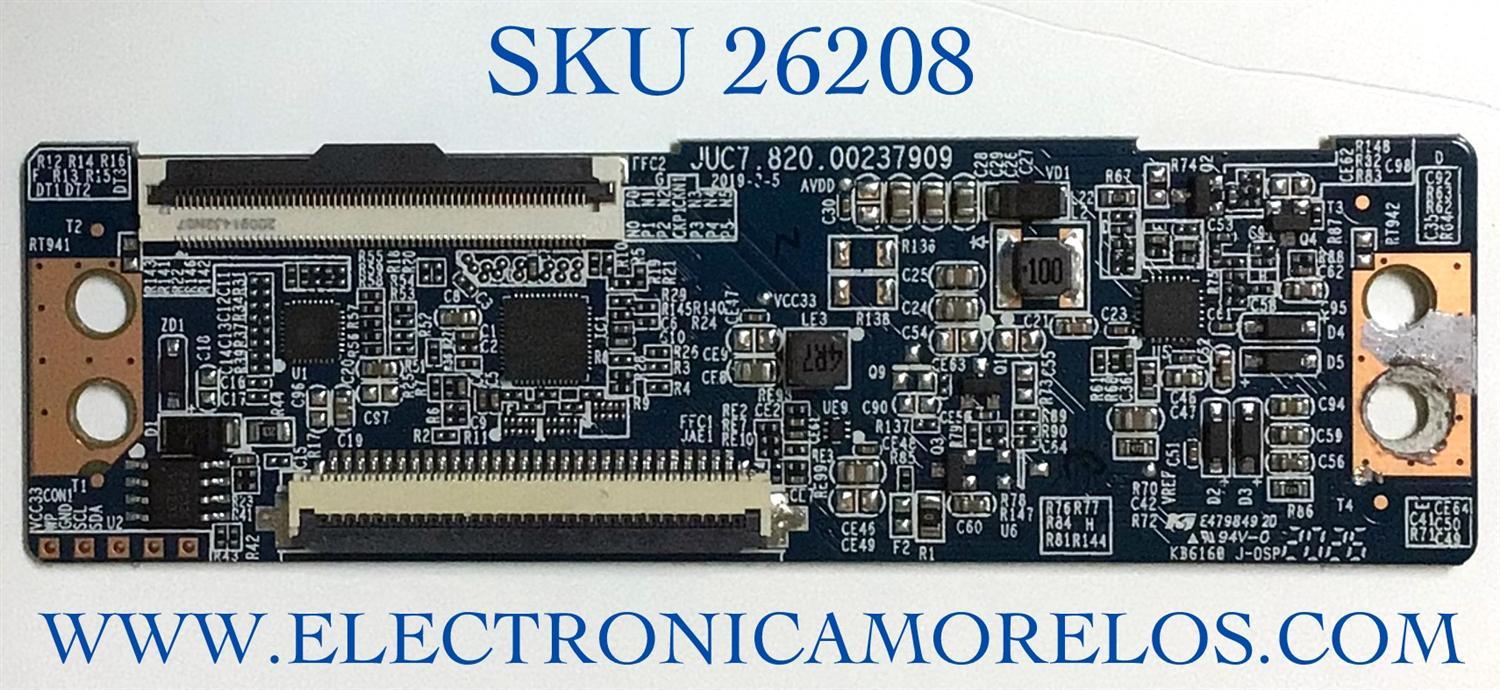 T-CON PARA TV ONN NUMERO DE PARTE JUC7.820.00237909 / JUC7.820.00237909 / E479849 / 99V01DQT063610 / PANEL C320Y19-D6 / MODELO 100012589