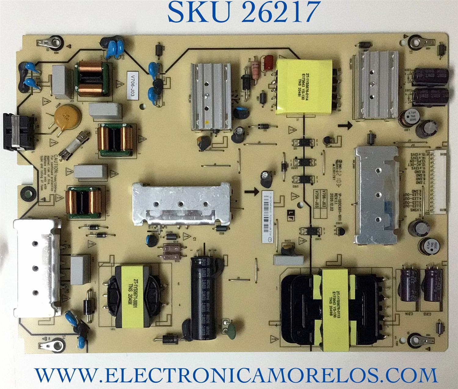 FUENTE DE PODER PARA TV VIZIO / NUMERO DE PARTE 09-70CAR140-00 / 1P-120CX01-1011 / FL018AA01084 / PANEL SD700DUZ-6 / MODELO V706-J03 / M70Q6M-K03 / V705M-K03