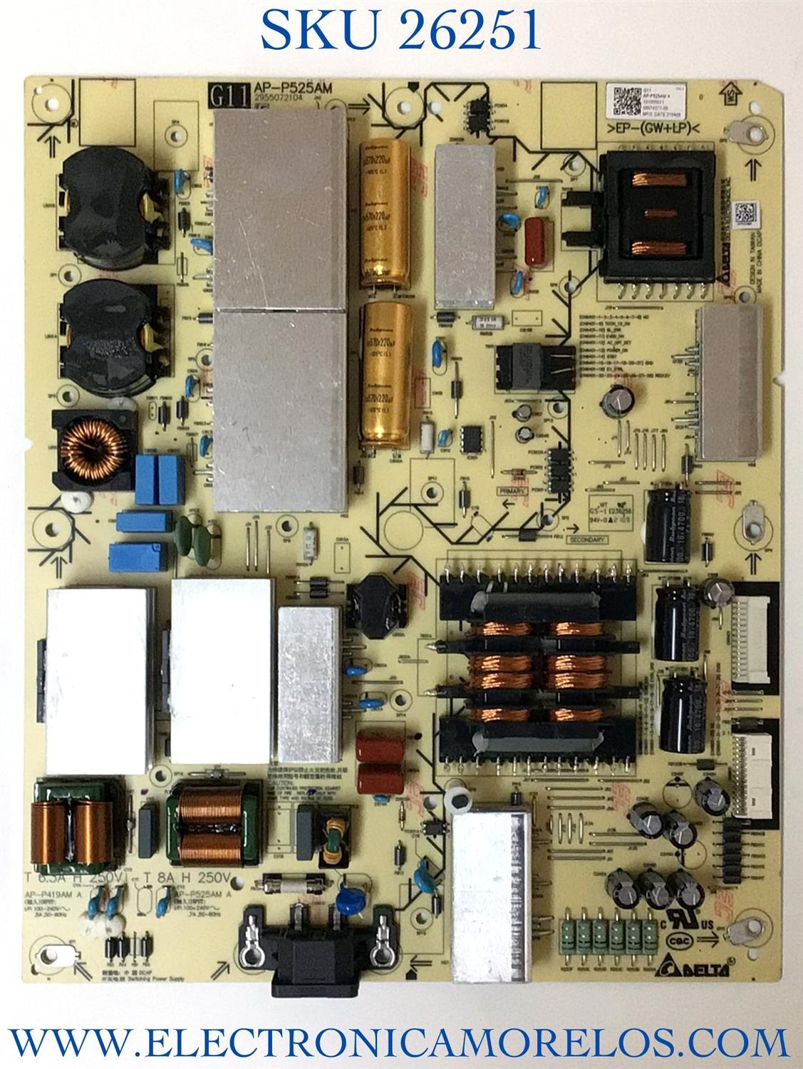 FUENTE DE PODER PARA TV SONY OLED / NUMERO DE PARTE 1-010-550-11 / 101055011 / AP-P525AM A / 2955072104 / AP-P525AM / 2955072105 / PANEL YDBO065UNG01 / MODELO XR-65A80J / XR-65A80J / XR-65A80CJ / XR65A80CJ