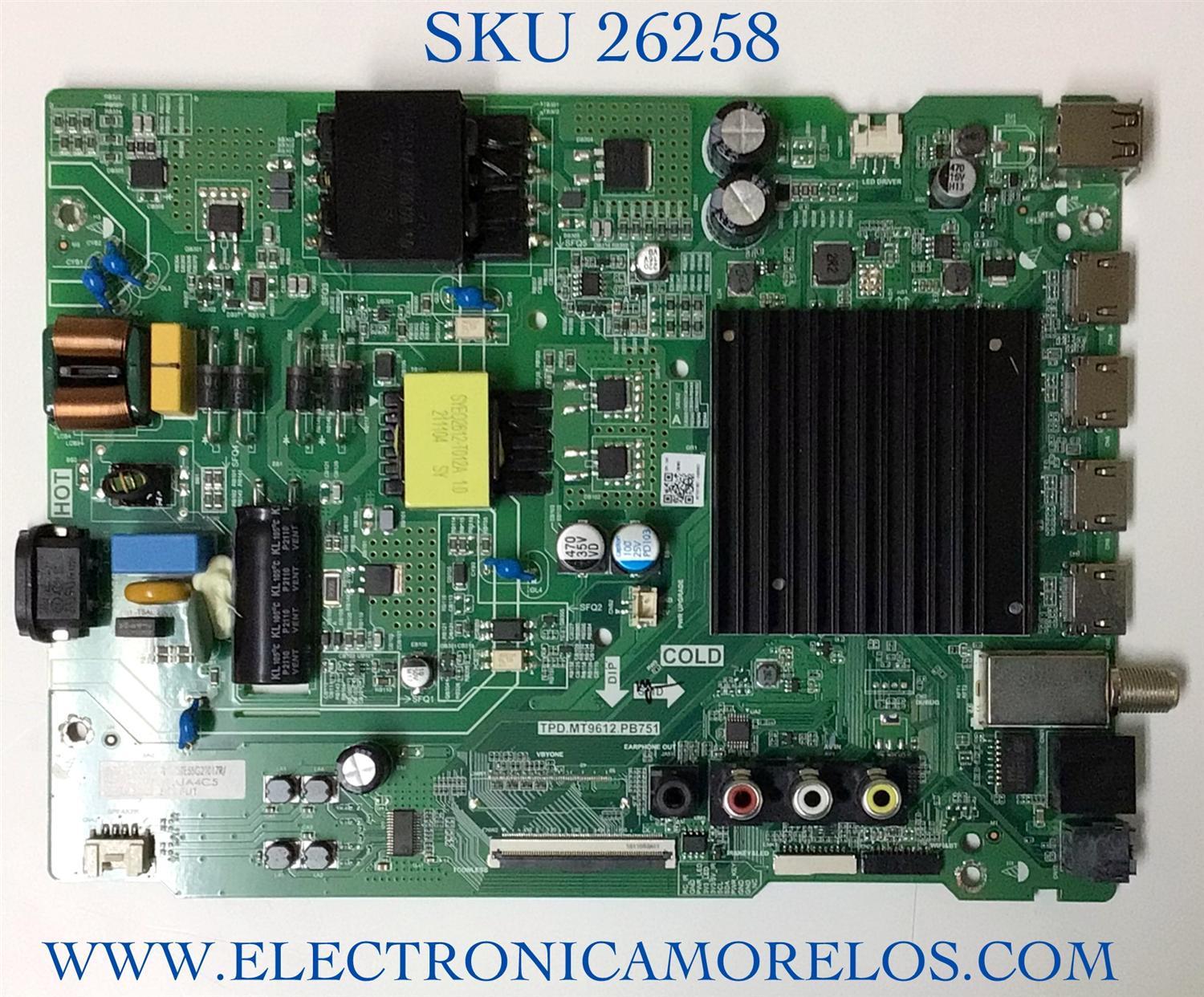 MAIN FUENTE (COMBO) PARA TV TOSHIBA·FIRE TV 4K·UHD·HDR / NUMERO DE PARTE 282168 / TPD.MT9612.PB751 / 55A511FUT / LP4E16132A0 / PANEL HD550Y1U72-T0L2K2\GM\CKD3A\1\R / DISPLAY HV550QUB-F70 / MODELO 55C350KU 55A511FUT