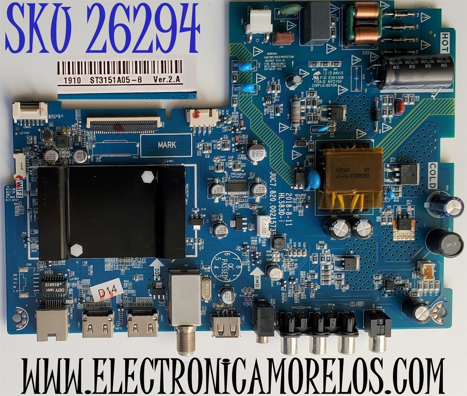 MAIN FUENTE ((COMBO)) PARA TV ELEMENT / NUMERO DE PARTE JUC7.820.00215735 / HLS83D-D-i / 999A9 / 999A9G2M011740 / PANEL C320Y19-5C / DISPLAY ST3151A05-8 VER.2.A / MODELO ELST3216H