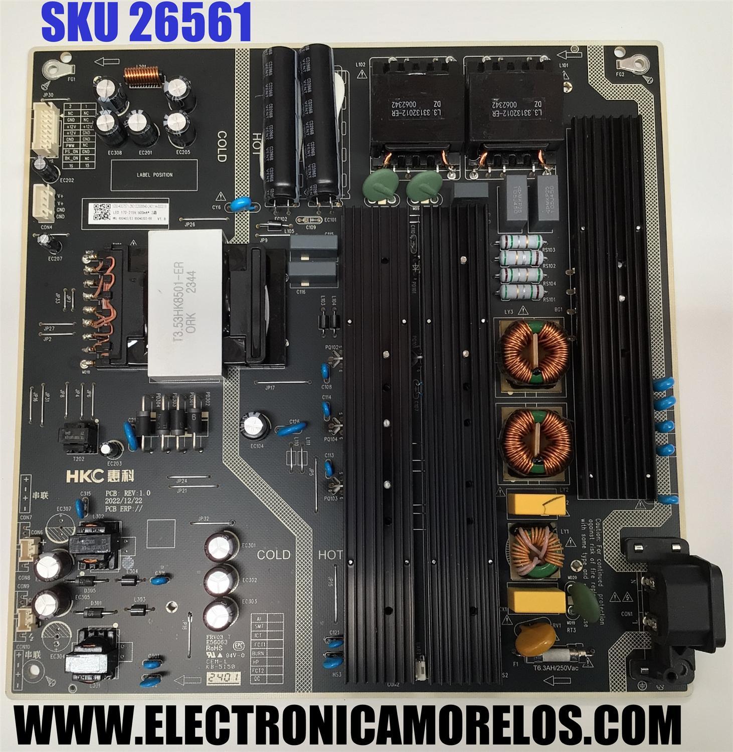 FUENTE DE PODER PARA TV TCL / NUMERO DE PARTE 260132008840 / HKL-850403/E3 / 85040303-ER / E56063 / 1030-4007571-260132008840 / PANEL HK850WLEDM-JH25H / DISPLAY PT850GT01-4 VER.1.0 / MODELO 85S410R / 85S450R / 85S450G / 85S470G / 85Q650G