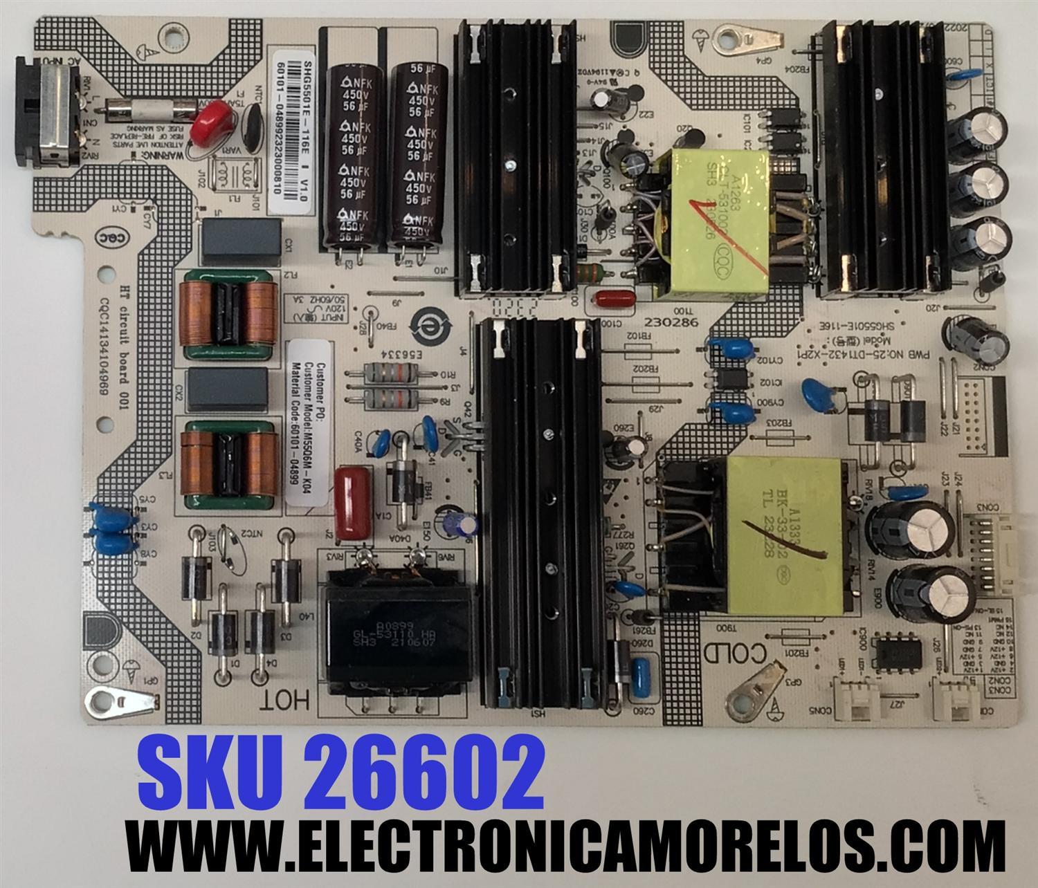 FUENTE DE PODER PARA TV VIZIO / NUMERO DE PARTE 60101-04899 / SHG5501E-116E / 25-DT1432-X2P1 / CQC14134104969 / PANEL BOEI550WQ1 / DISPLAY HV550QUB-F70 REV.2.0 / MODELO M55Q6-L4 / M55Q6-L4 LBSFN8GZ
