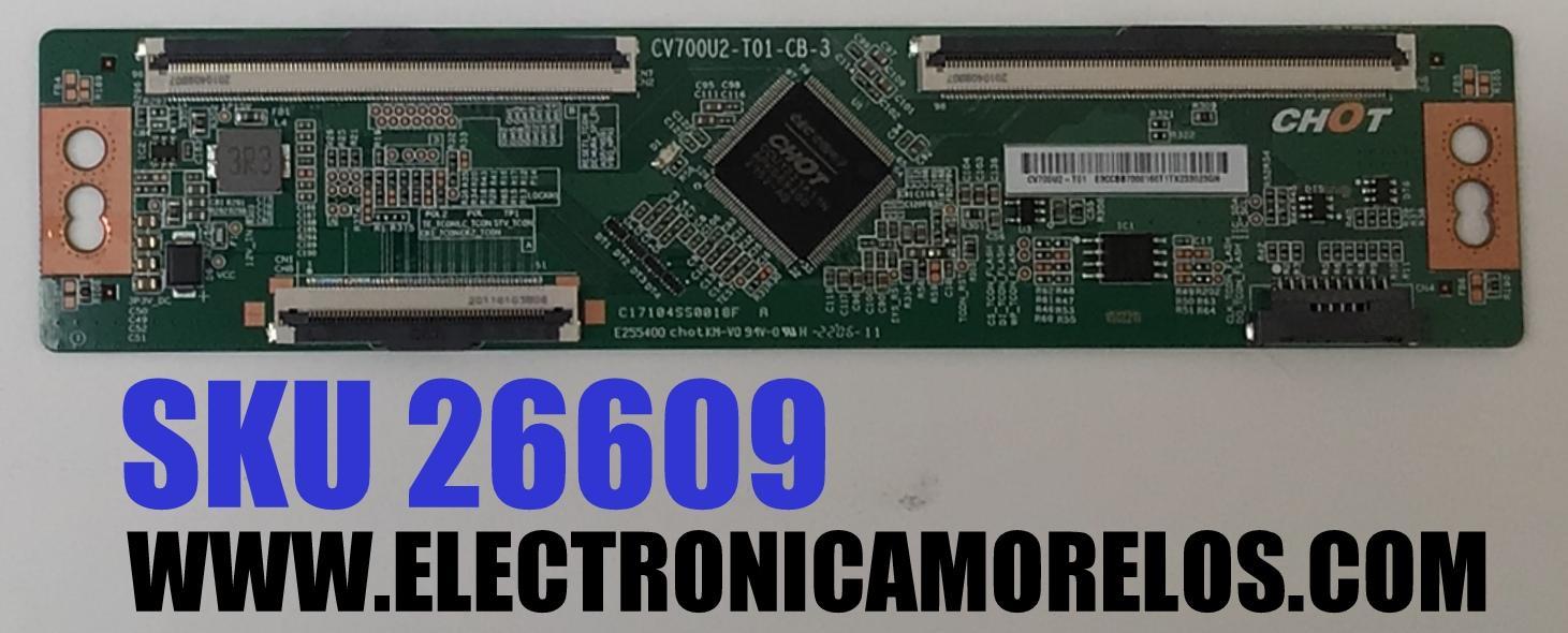 T-CON PARA TV HISENSE ORIGINAL / NUMERO DE PARTE E3CCBB700016 / CV700U2-T01-CB-3 / CV700U2-T01 / E3CCBB7000160T1TX / C17104SS0018F A / PANEL HD700X1U91-L1 / DISPLAY CV700U2-T01 REV:03 / MODELOS 70A6G3 / 70A6H