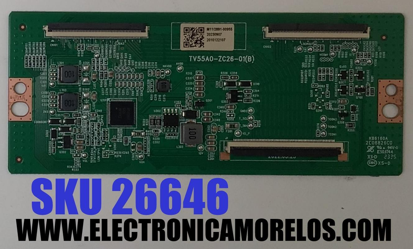 T-CON PARA TV ONN / NUMERO DE PARTE 513C55A0M11 / TV55A0-ZC26-01(B) / M11/2891-00955 / 20230907 / 2010122107 / DISPLAY ST6451D04-9 V2.1 / MODELO 100012587 (65")