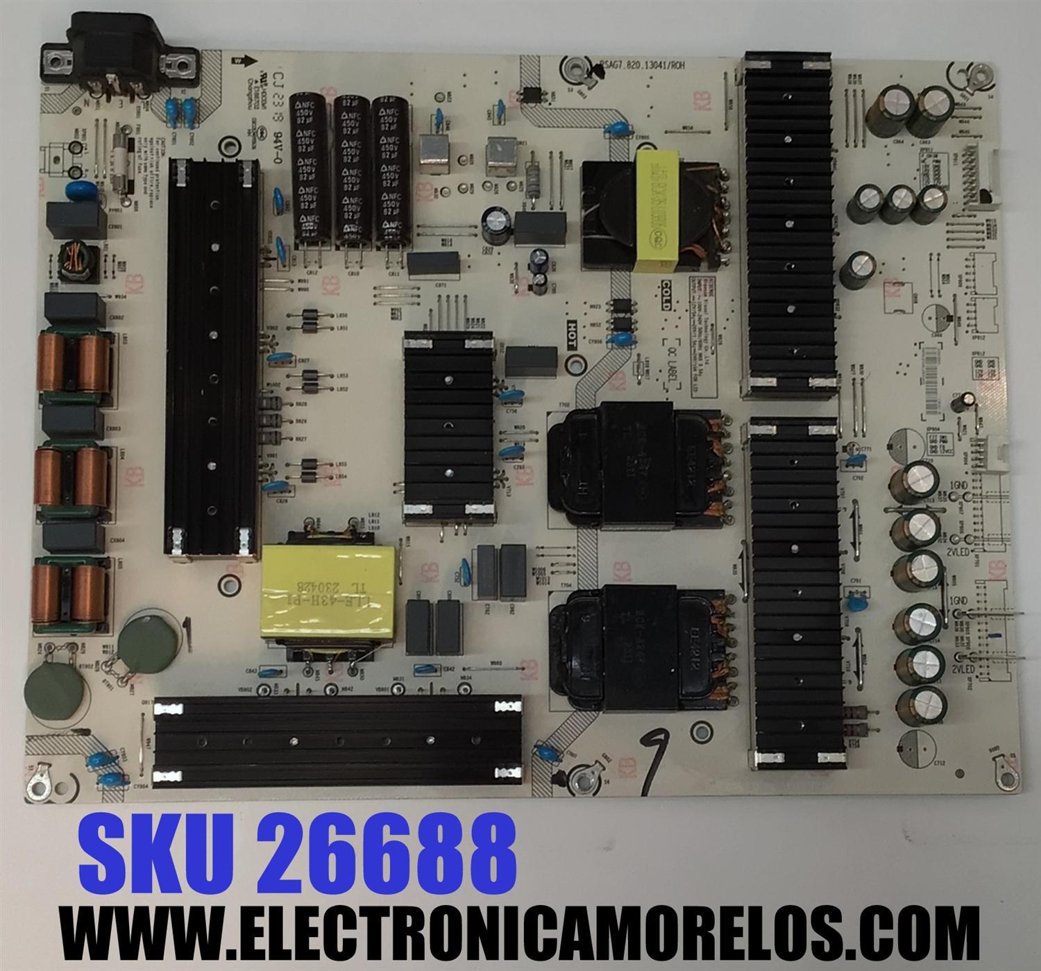 FUENTE DE PODER PARA TV HISENSE ORIGINAL / NUMERO DE PARTE 336383 / RSAG7.820.13041/ROH / CQC13134095636 / 13041-B / DPD235JX0A5 / PANEL HD650Z6U52 / DISPLAY T650QVN07.H / MODELO 65U8K