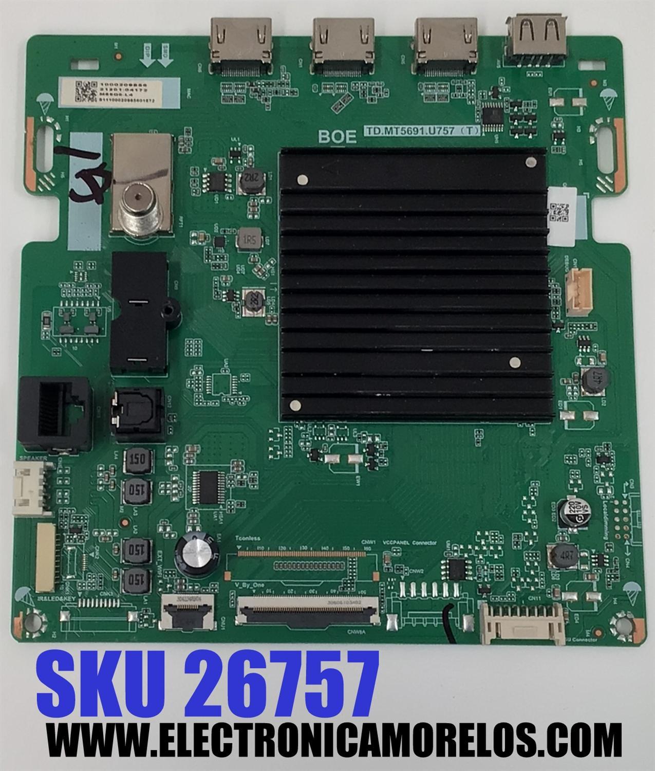 MAIN PARA TV VIZIO 4K·HDR·QLED ((SMART CAST)) / NUMERO DE PARTE 21201-04172 / TD.MT5691.U757 / TD.MT5691.U757 (T) / 1000209856 / S111000209856011872 / PANEL BOEI650WQ1 / DISPLAY HV650QUB-F71 / MODELO M65Q6-L4 / M65Q6-L4 LBSFR7GZ