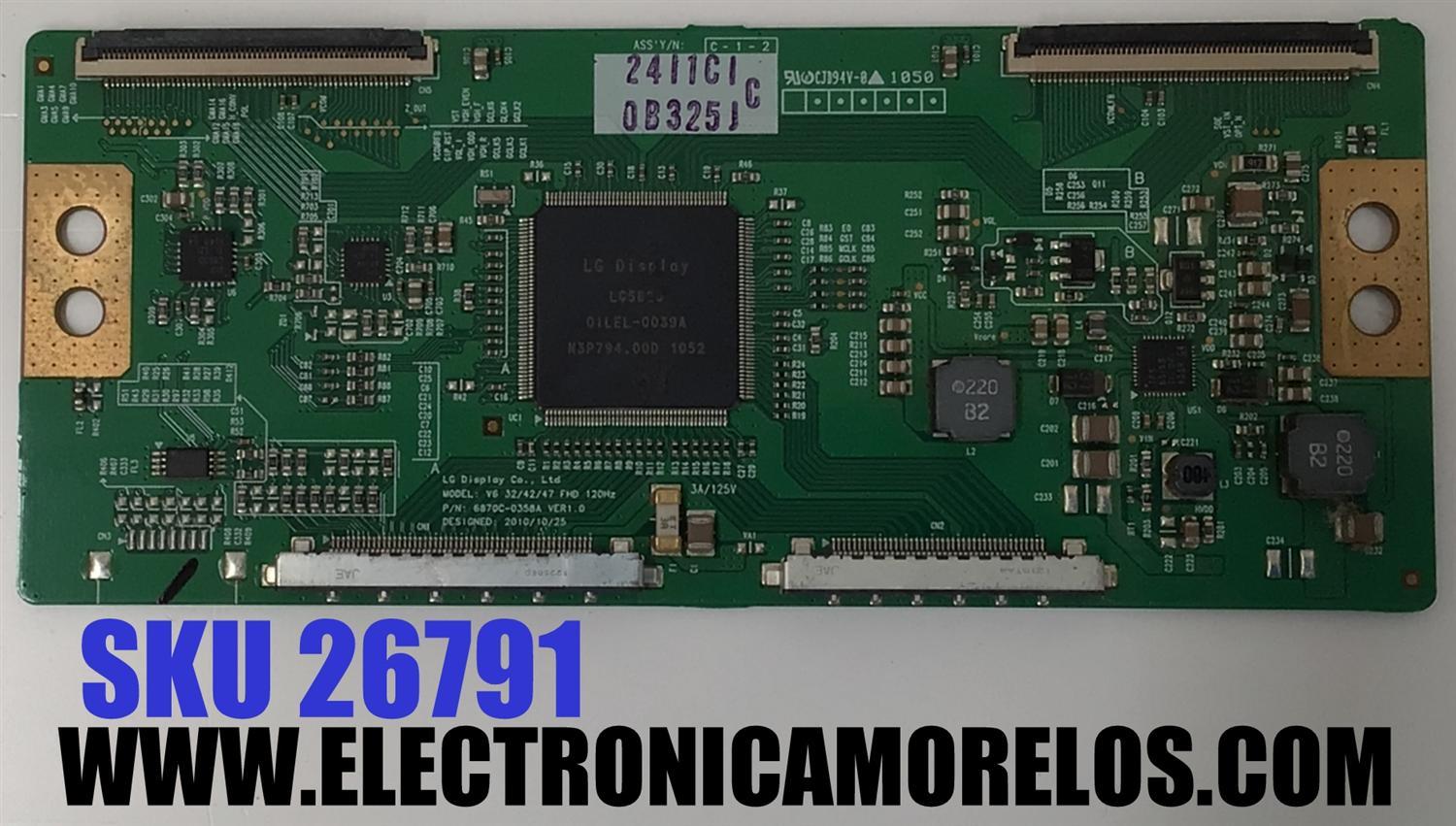 T-CON PARA TV LG / NUMERO DE PARTE 6871L-2411C / 6870C-0358A / 2411C / MODELO 47LV5500 / 47LV5500-UA / 47LV5500-UA.AWMYLUR