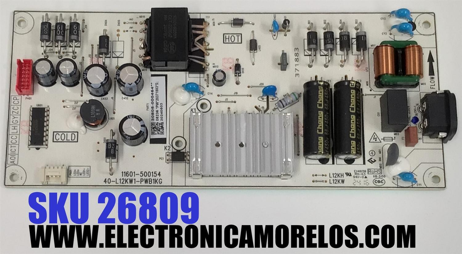FUENTE DE PODER PARA TV TCL / NUMERO DE PARTE 30805-000464 / 40-L12KW1-PWB1KG / 11601-500154 / 20371883 / 202440503 / PANEL LVU500NDAL / DISPLAY CV500U2-L02 REV:01 / MODELO 50G31 / 50S451