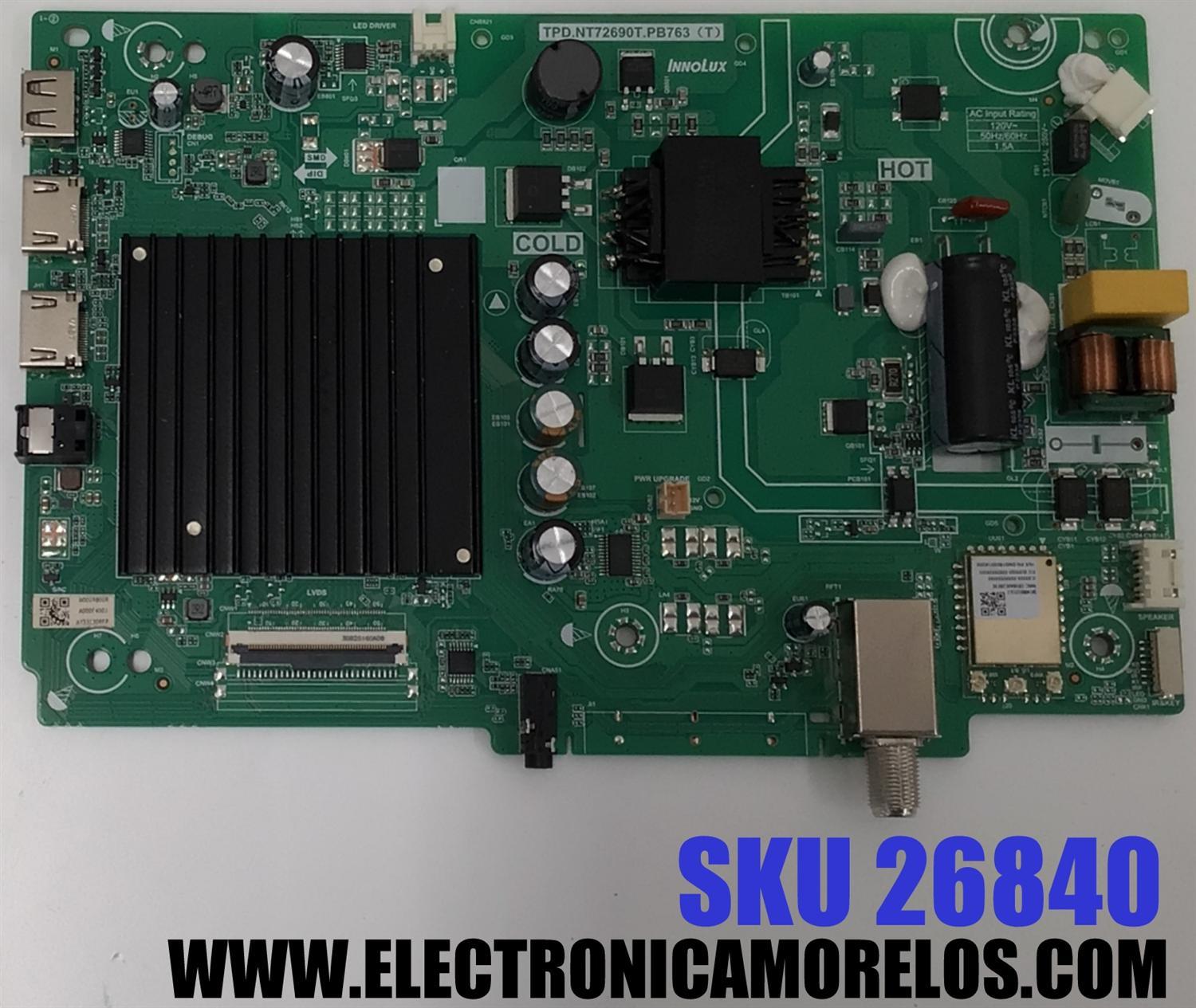 MAIN FUENTE ((COMBO)) PARA TV VIZIO FULL HD ((SMART CAST)) / NUMERO DE PARTE TPD.NT72690T.PB763 / TPD.NT72690T.PB763 (T) / M0009800R / A000F400J / AY33C308FP / PANEL V400HJ9-E03 REV.C1 / DISPLAY V400HJ9-203 / MODELO D40FM-K09 - Imagen 1