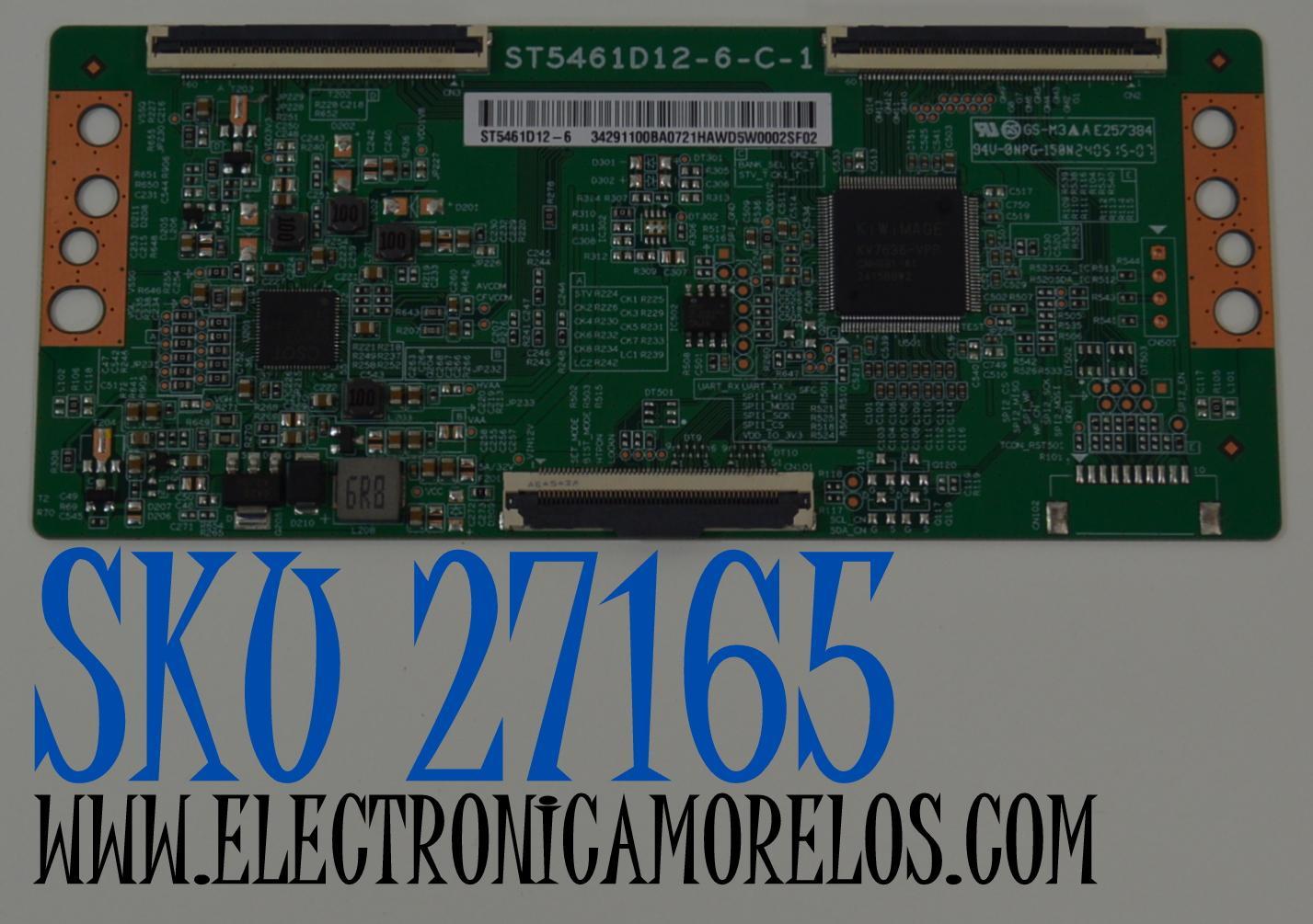 T-CON ORIGINAL NUEVA PARA TV JVC / NUMERO DE PARTE 34291100BA0721 / ST5461D12-6-C-1 / ST5461D12-6 / 34.2911.00B.A0 / 34291100BA0721HAW / PANEL LVU550CSDX / DISPLAY ST5461D12-6 VER.2.2 / MODELOS SI55URF / V4K55M-0801 LTC3T1GA / 55PFL5756/F6 / 55PUL6673/F7