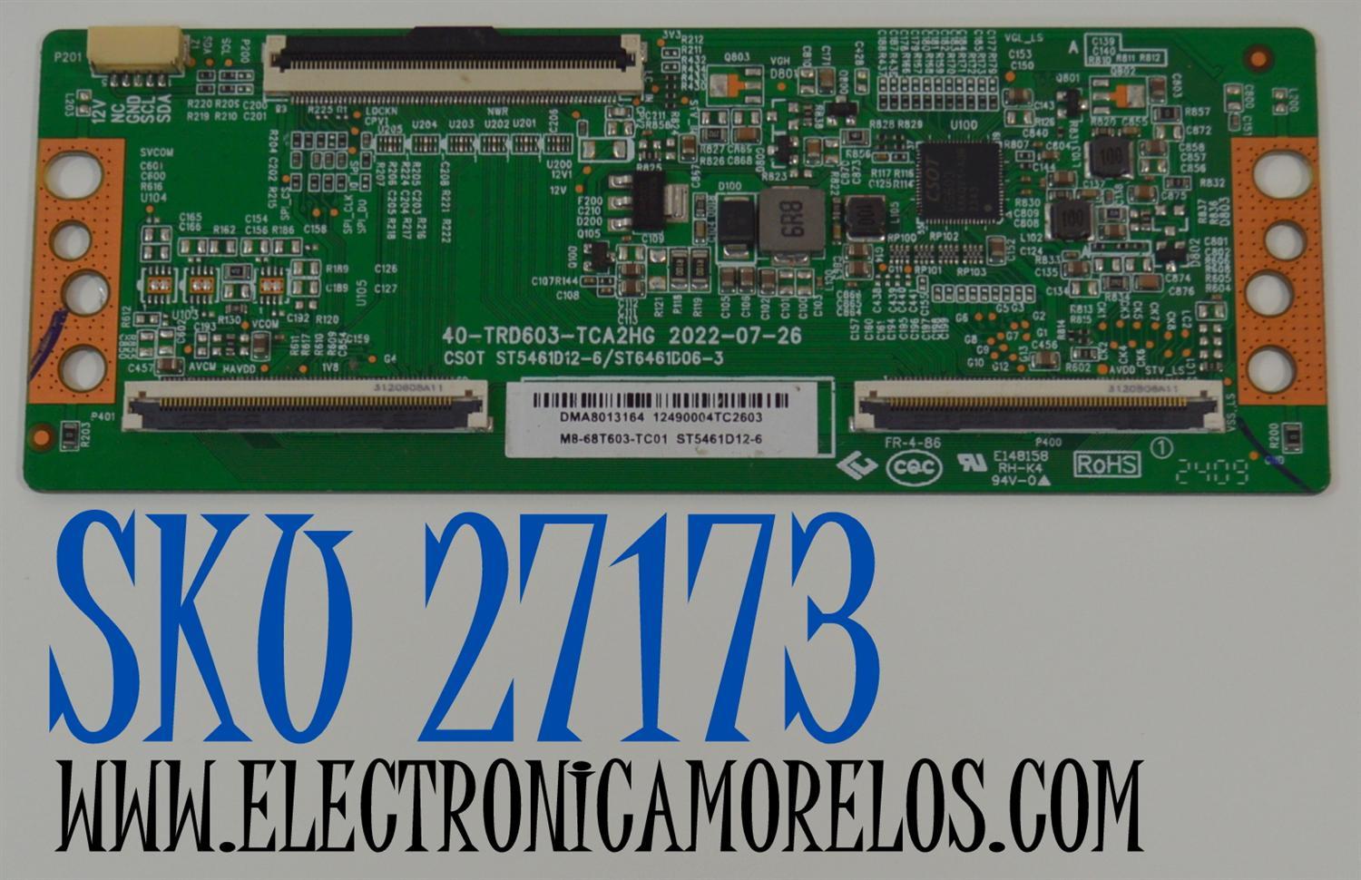 T-CON ORIGINAL NUEVA PARA TV JVC / NUMERO DE PARTE M8-68T603-TC01 / 40-TRD603-TCA2HG / ST5461D12-6 / ST5461D12-6/ST6461D06-3 / DMP9009352 / ST5461D12-6 / ST6461D06-3 / PANEL LVU550CSDX / DISPLAY ST5461D12-6 VER.2.2 / MODELOS SI55URF / 55PUL7973/F7