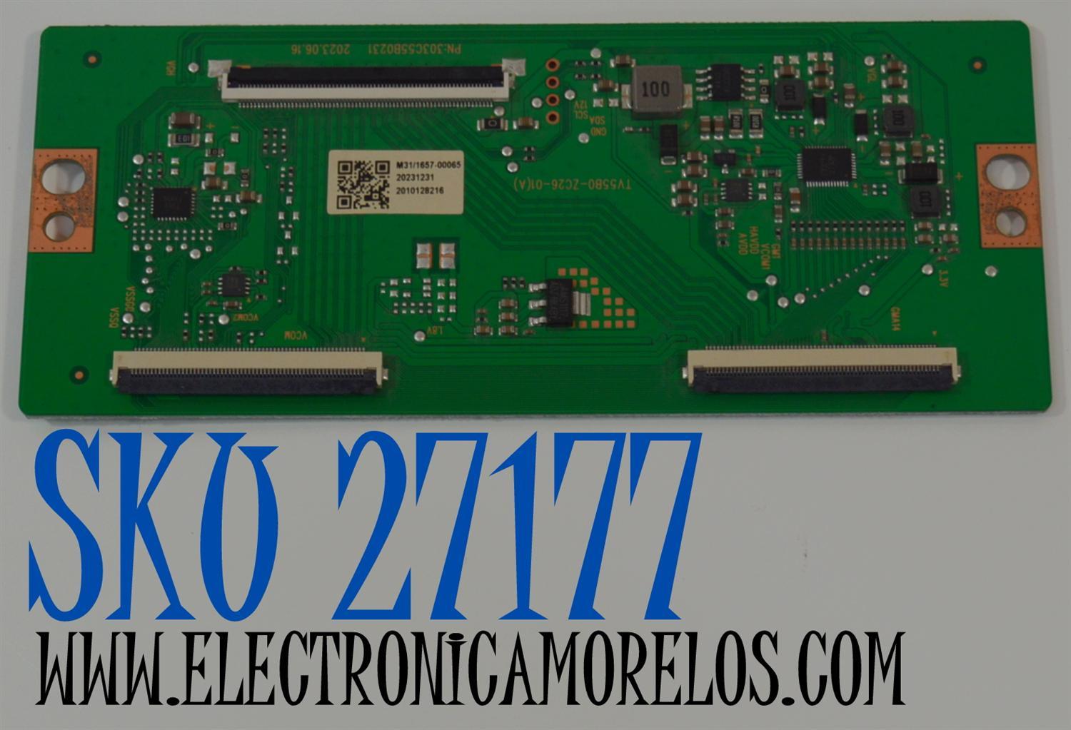 T-CON ORIGINAL PARA TV ONN / NUMERO DE PARTE 513C55B0M31 / TV55B0-ZC26-01(A) / 303C55B0231 / M31/1657-00065 / 20231231 / 20231231 / 2010128216 / DISPLAY ST7461D03-2 VER.2.3 / MODELO 100044717 75"