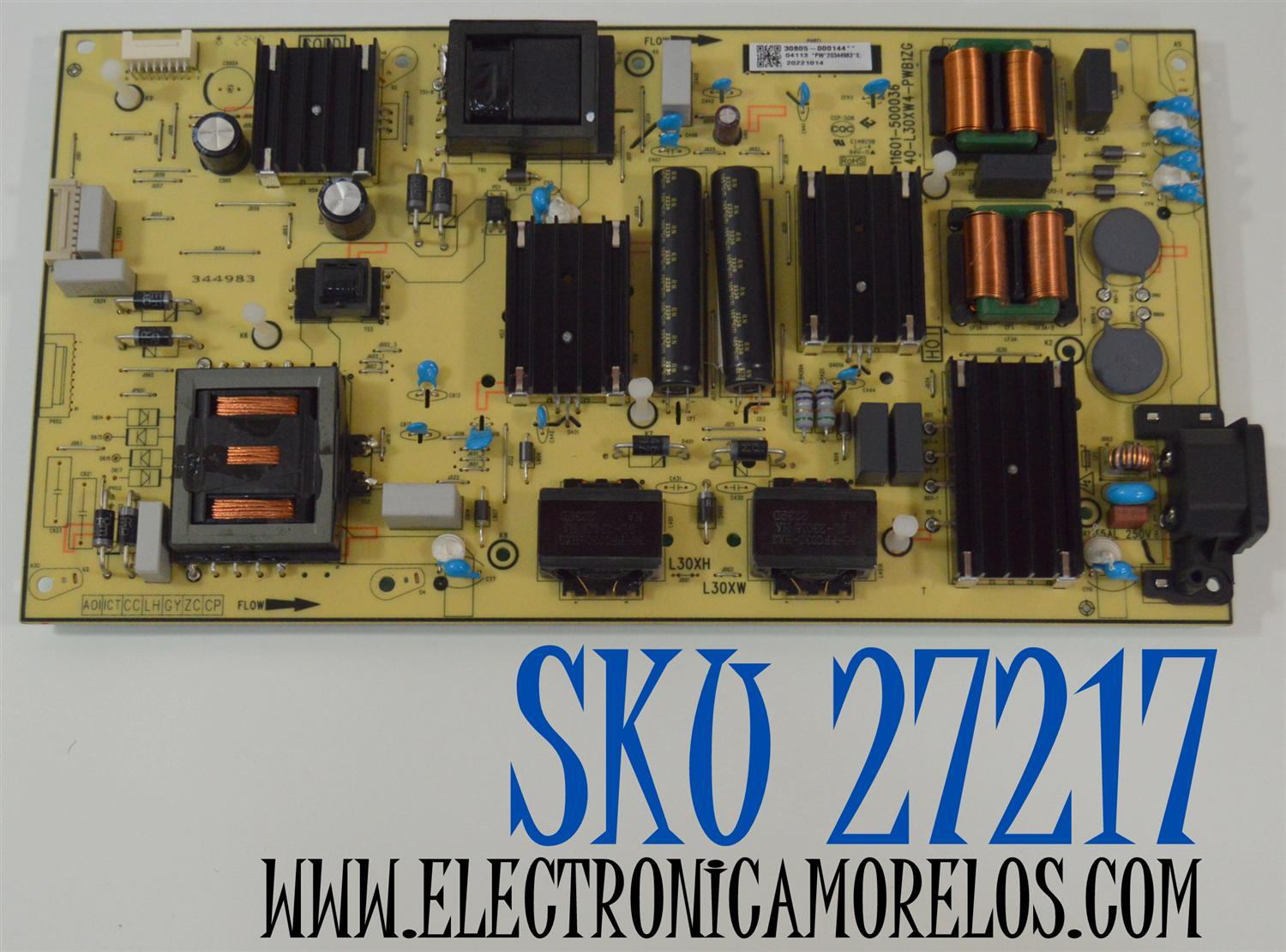FUENTE DE PODER ORIGINAL PARA TV TCL / NUMERO DE PARTE 30805-000144 / 40-L30XW4-PWB1ZG / 11601-500036 / 20344983 / 20221014 / PANEL LVU750NDEL / DISPLAY ST7461D03-2 VER.2.2 / MODELO 75S455 / 75S451 / 75S450G