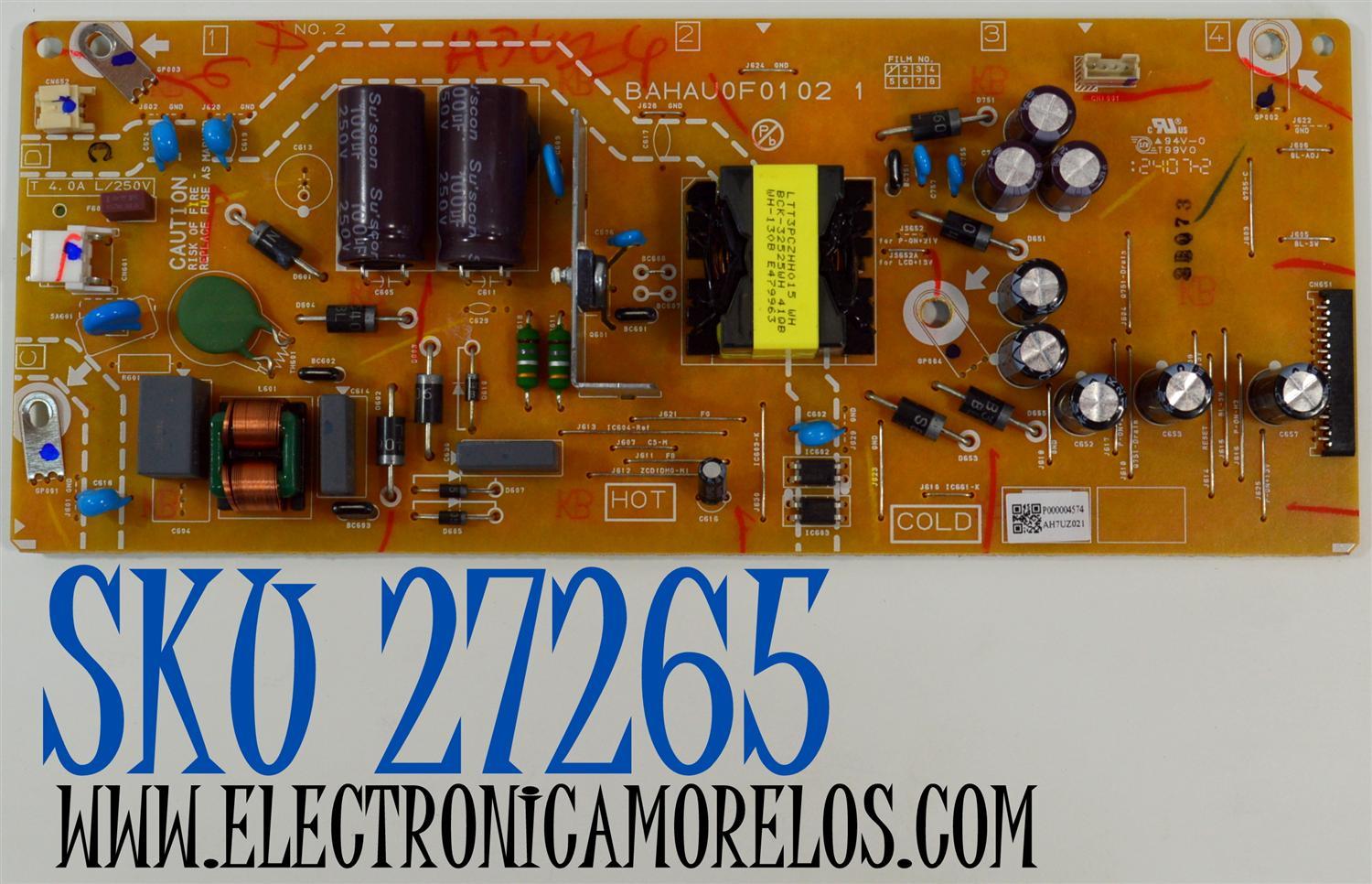 FUENTE DE PODER ORIGINAL PARA TV PHILIPS / NUMERO DE PARTE AH7UZ021 / BAHAU0F01 02 1 / P000004574 / DISPLAY V500DJ7-QE1 REV.D2 / MODELO 50PUL7552/F7 / 50PUL7552/F7 A
