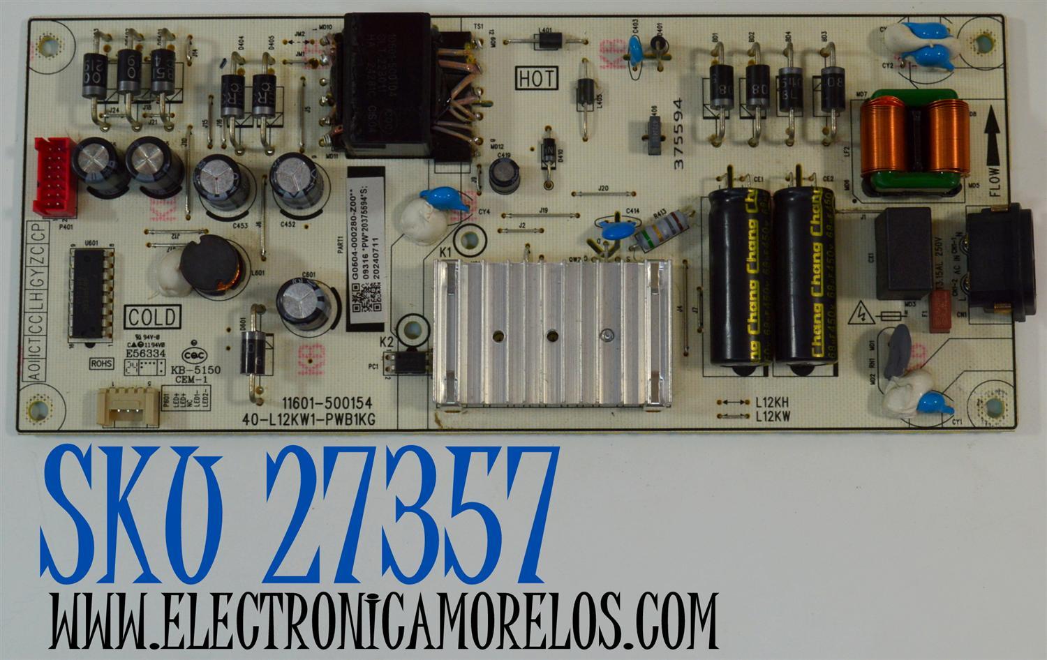 FUENTE DE PODER ORIGINAL PARA TV TCL / NUMERO DE PARTE G0504-000280 / 40-L12KW1-PWB1KG / 11601-500154 / G0504-000280-Z00 / 20375594 / 20240711 / PANEL LVU430NDAL / DISPLAY T430QVN03.G / MODELO 43S470G / 43S451