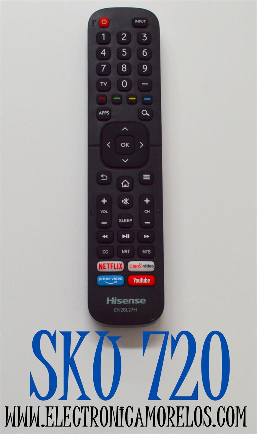 CONTROL REMOTO ORIGINAL PARA TV HISENSE / NUMERO DE PARTE EN2BL27H / ZDA6200317 / MODELO 40H5580F / 40H5060F