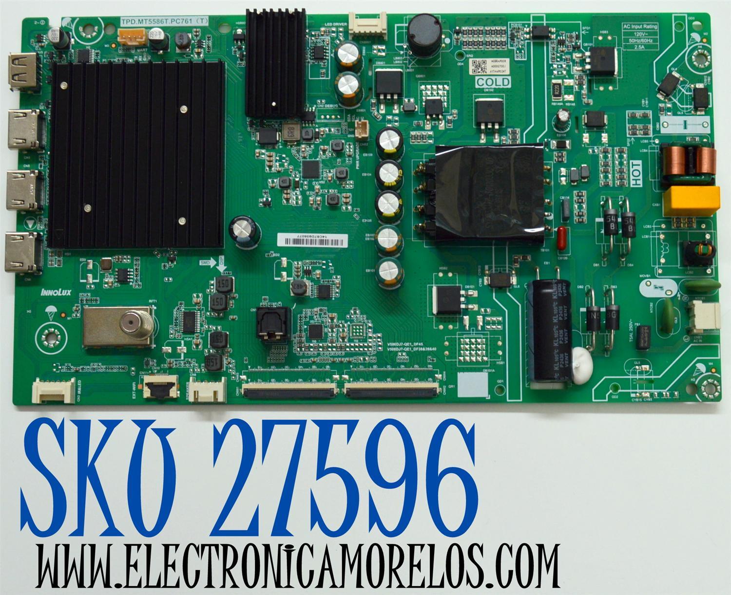 MAIN FUENTE COMBO ORIGINAL PARA TV VIZIO 4K UHD HDR SMARTCAST / NUMERO DE PARTE TPD.MT5586T.PC761 / TPD.MT5586T.PC761 (T) / AY34AP02NT / M000AP00R / A000GT00J / PANEL V500DJ7-E03 REV.CE / V500DJ7-203 / MODELO V4K50M-0809 / V4K50M-0809 LIAIS7KA