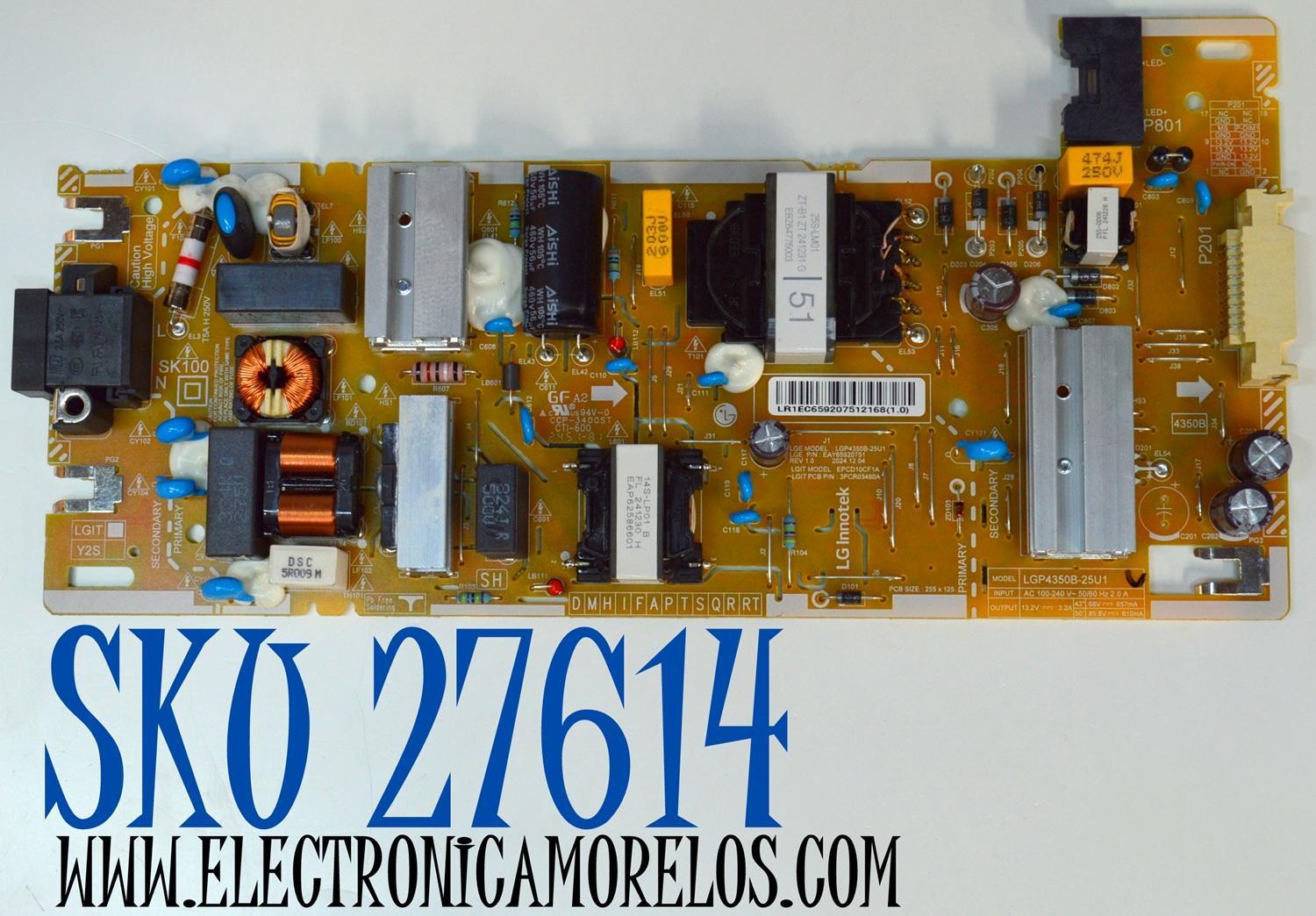 FUENTE DE PODER ORIGINAL PARA TV LG / NUMERO DE PARTE EAY65920751 / LGP4350B-25U1 / EPCD10CF1A / 3PCR03490A / 65920751 / PANEL HC430DQG-ABLA1-9145 / DISPLAY HV430QUB-F7F / MODELO 43UA7500ZUA / 50UA7700AUA/ 50UA7500PSA