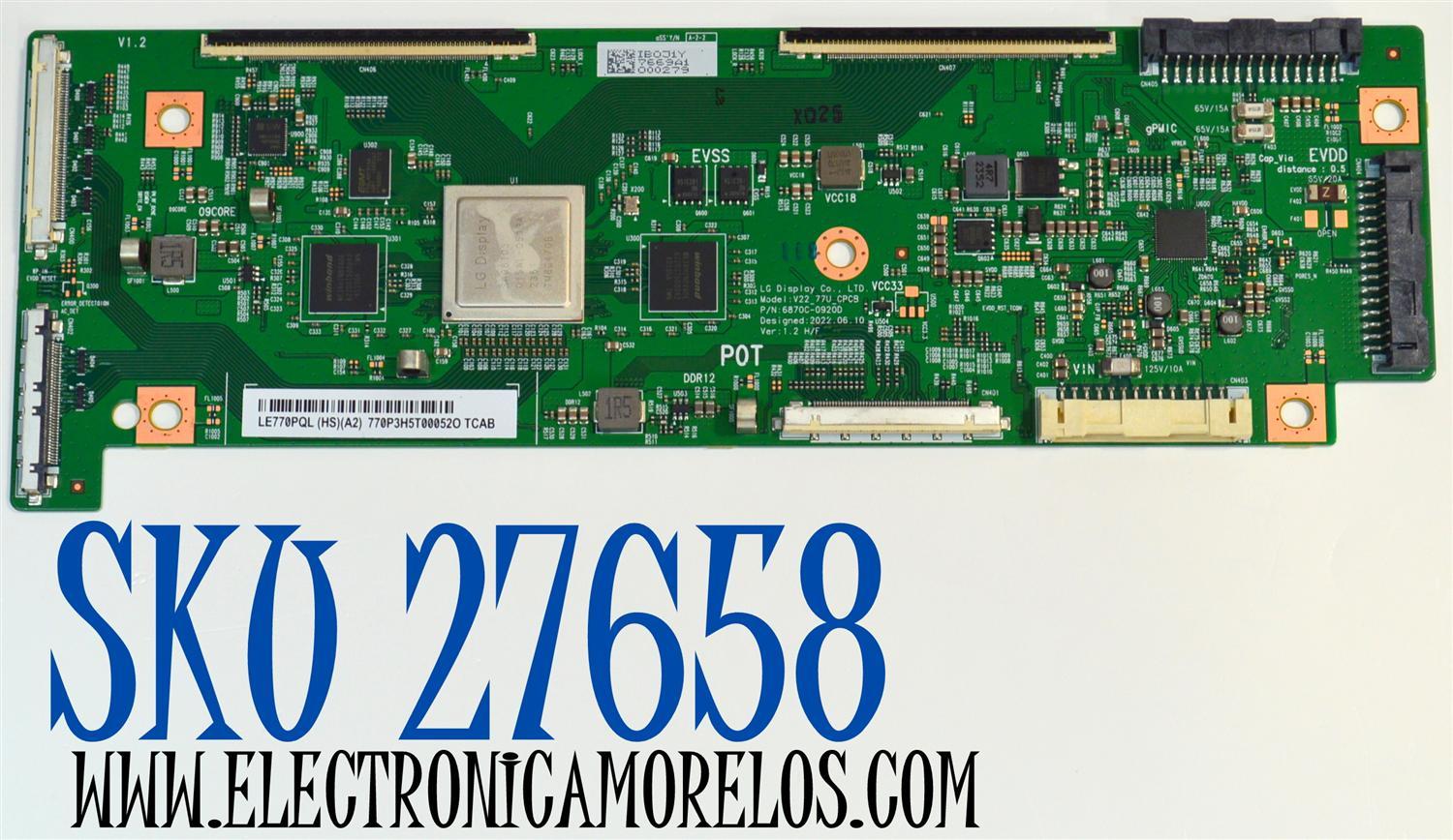 T-CON ORIGINAL PARA TV LG / NUMERO DE PARTE 6871L-7669A / 6870C-0920D / LE770PQL (HS)(A2) / 7669A / MODELO OLED77B4AUA / OLED77B4AUA.DUSQLJR