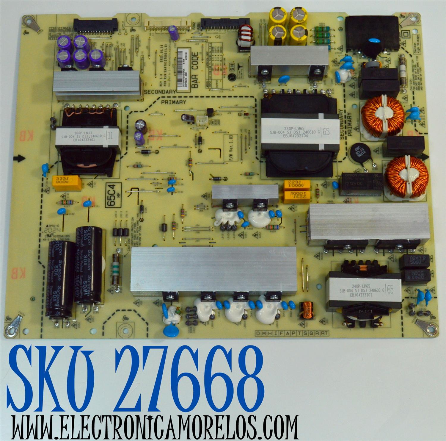 FUENTE DE PODER ORIGINAL PARA TV LG / NUMERO DE PARTE 41701101 / EAX70127603 / EAX70127603(1.0) / LGPS65C4-24OP / MODELO OLED65C4AUA / OLED65C4AUA.DUSQLJR