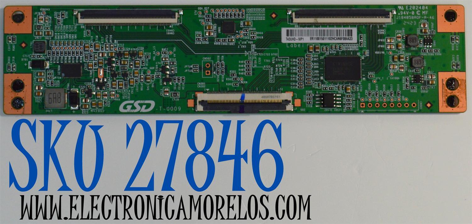 T-CON ORIGINAL PARA TV ROKU SELECT SERIES / NUMERO DE PARTE T43UHD-IVP1 / GSD-T-0009 / J184058A0F-A-46 / ER110015011102HCA / DISPLAY V430DJ1-Q01 REV.D2 / MODELO 43R4AX / 43R4A4