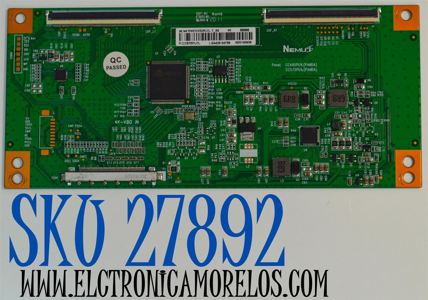 T-CON ORIGINAL PARA TV RCA / NUMERO DE PARTE N4TP495UHDPU1L-T / CC575PUIL / CC495PU1L / N4TP495UHDPU1L-T_B0 / 390895 / AE0140939 / PANEL CC575PU1L / DISPLAY CC575PU1L 01 / MODELO RHOS581SM-D