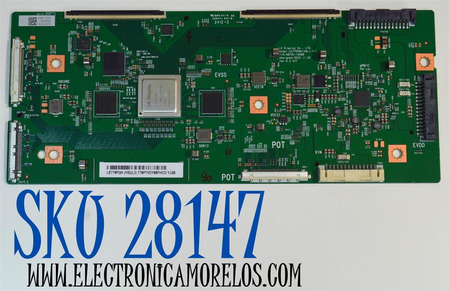 T-CON ORIGINAL PARA TV LG / NUMERO DE PARTE 6871L-7806B / 6870C-1056B / LE770PQH-HSL1-YJ1 / LE770PQH (HS)(L3) / 7806B / MODELO OLED77G4WUA / OLED77G4WUA.DUSQLJR