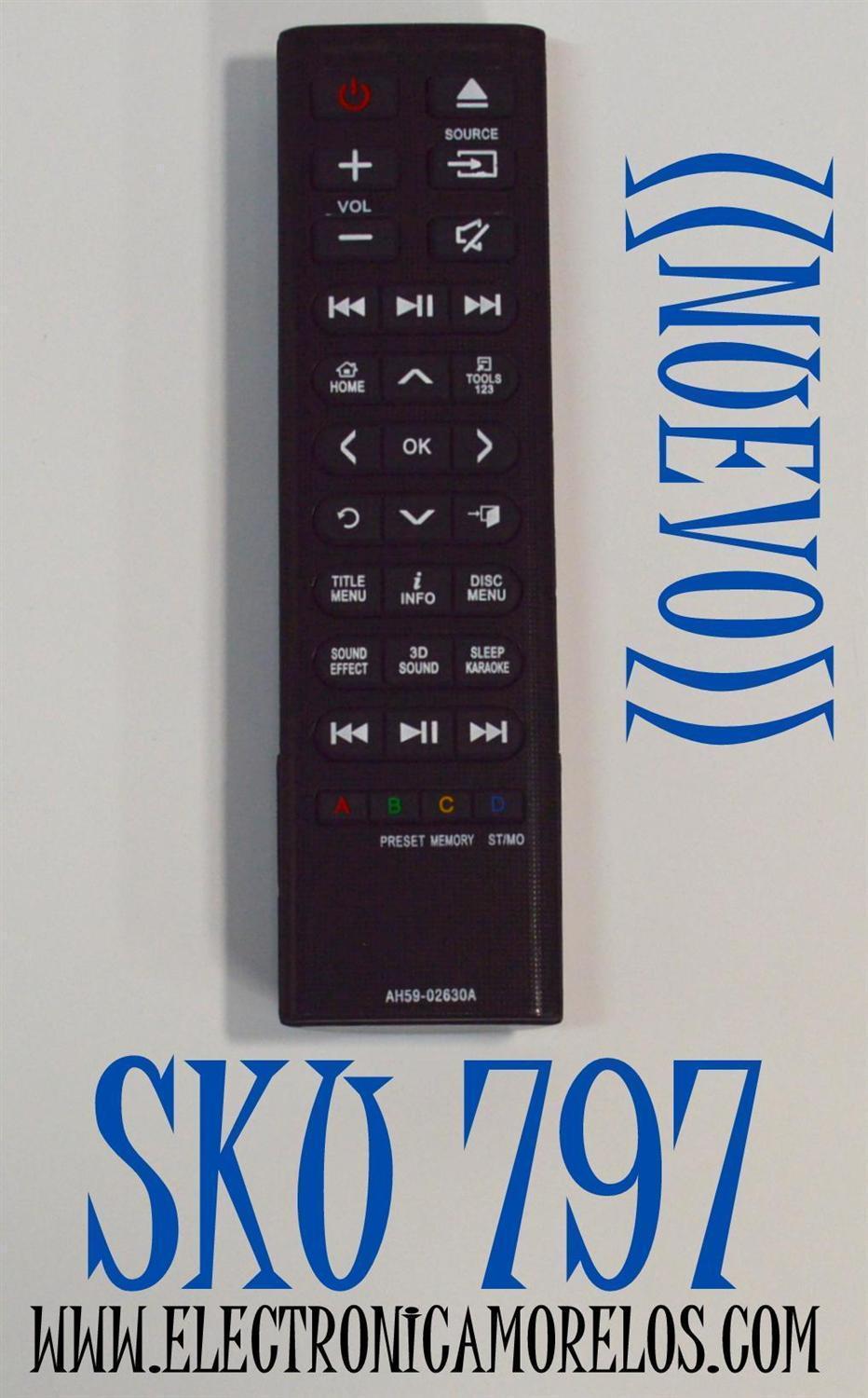CONTROL REMOTO ORIGINAL NUEVO SAMSUNG PARA SISTEMA DE CINE EN CASA / BARRAS DE SONIDO / BLU-RAY/DVD / NUMERO DE PARTE AH59-02630A / XY1495 / XY1496 / XY1497 / MODELO HT-H6500WM / HT-H7730WM / HT-H6550WM / HT-J7750W / HT-H6530WM / HT-H7750WM