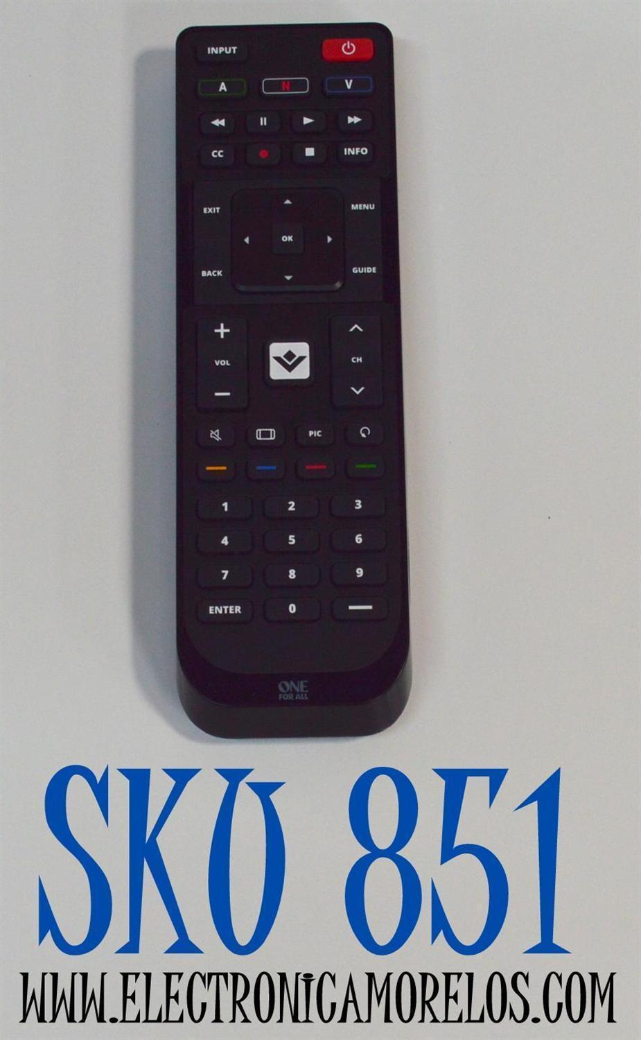 CONTROL REMOTO ORIGINAL ONE FOR ALL PARA LOS TELEVISORES VIZIO / NUMERO DE PARTE URC 11-1823 R00 / URC1823 / URC 1823 / S3F80PBXX1-C0CB / E183600 / FUNCIONA CON TODOS LOS MODELOS DE TELEVISORES VIZIO / LCD / LED / PLASMA