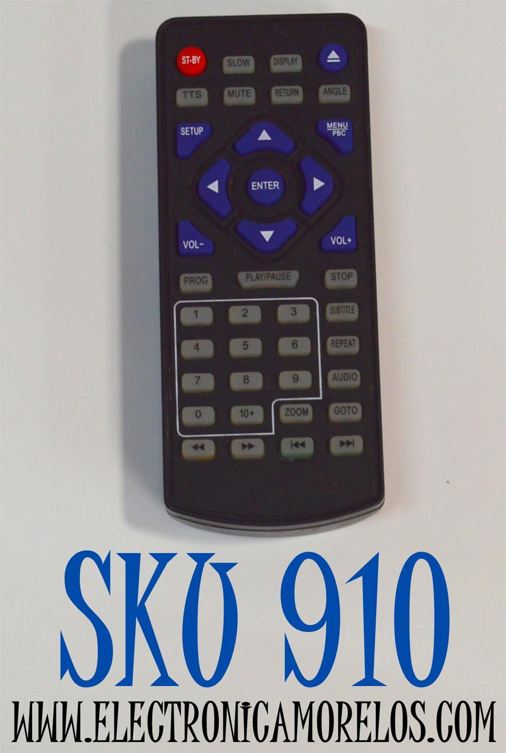 CONTROL REMOTO ORIGINAL PARA REPRODUCTOR DE DVD PORTATIL / NUMERO DE PARTE EL0-01 / ELO-01 / COOAU / DR.Q /QXA224C/ SC-259 / KR-50/CU-901/CU-101/CU-121 / DP12202 / B0IFUN / CFN-161 /IEGEEK /IK-902/ YD075 / YD105A / COMPATIBLE CON VARIAS MARCAS Y MODELOS