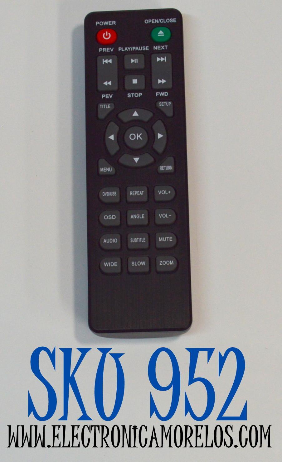 CONTROL REMOTO PARA REPRODUCTOR DE DVD/BLUE-RAY / COMPATIBLE CON VARIOS MODELOS Y VARIAS MARCAS / NUMERO DE PARTE GS-R29A / DVP-506 / DP8001